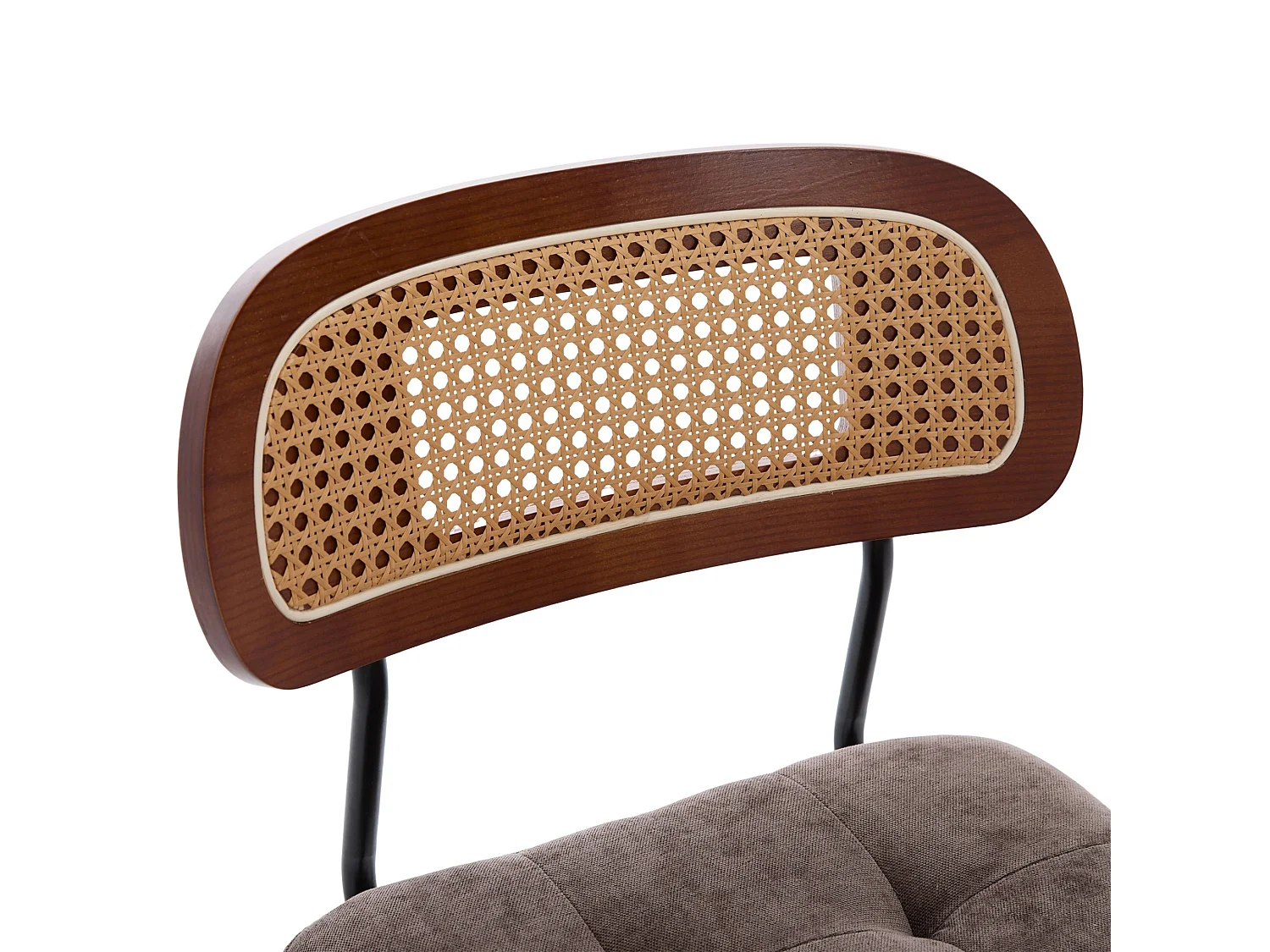 Lot de 2 tabourets de bar pivotants avec dossier cannage assise chenille et pieds bois