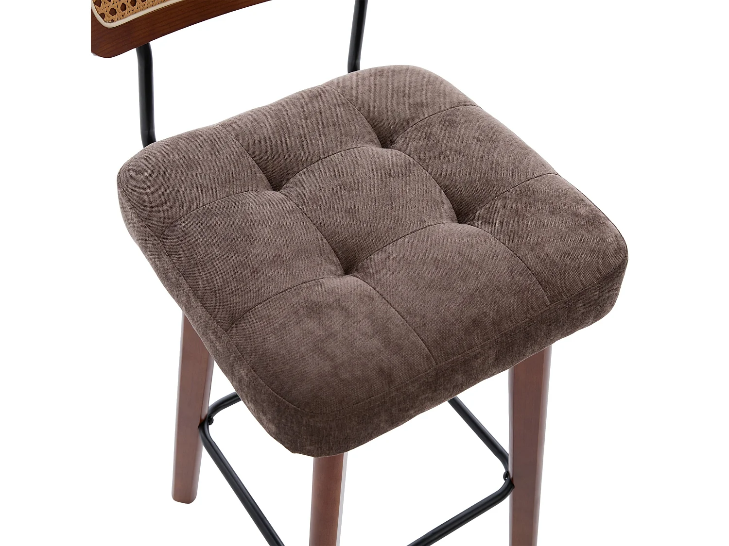 Lot de 2 tabourets de bar pivotants avec dossier cannage assise chenille et pieds bois