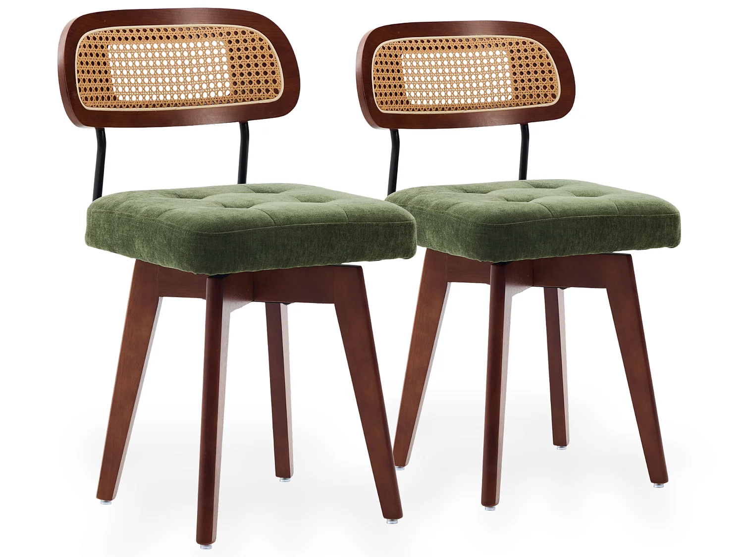 Set van 2 draaibare eetkamerstoelen met gevlochten rug en chenille zitting
