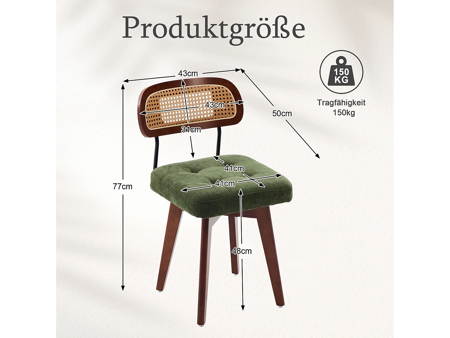 Set van 2 draaibare eetkamerstoelen met gevlochten rug en chenille zitting
