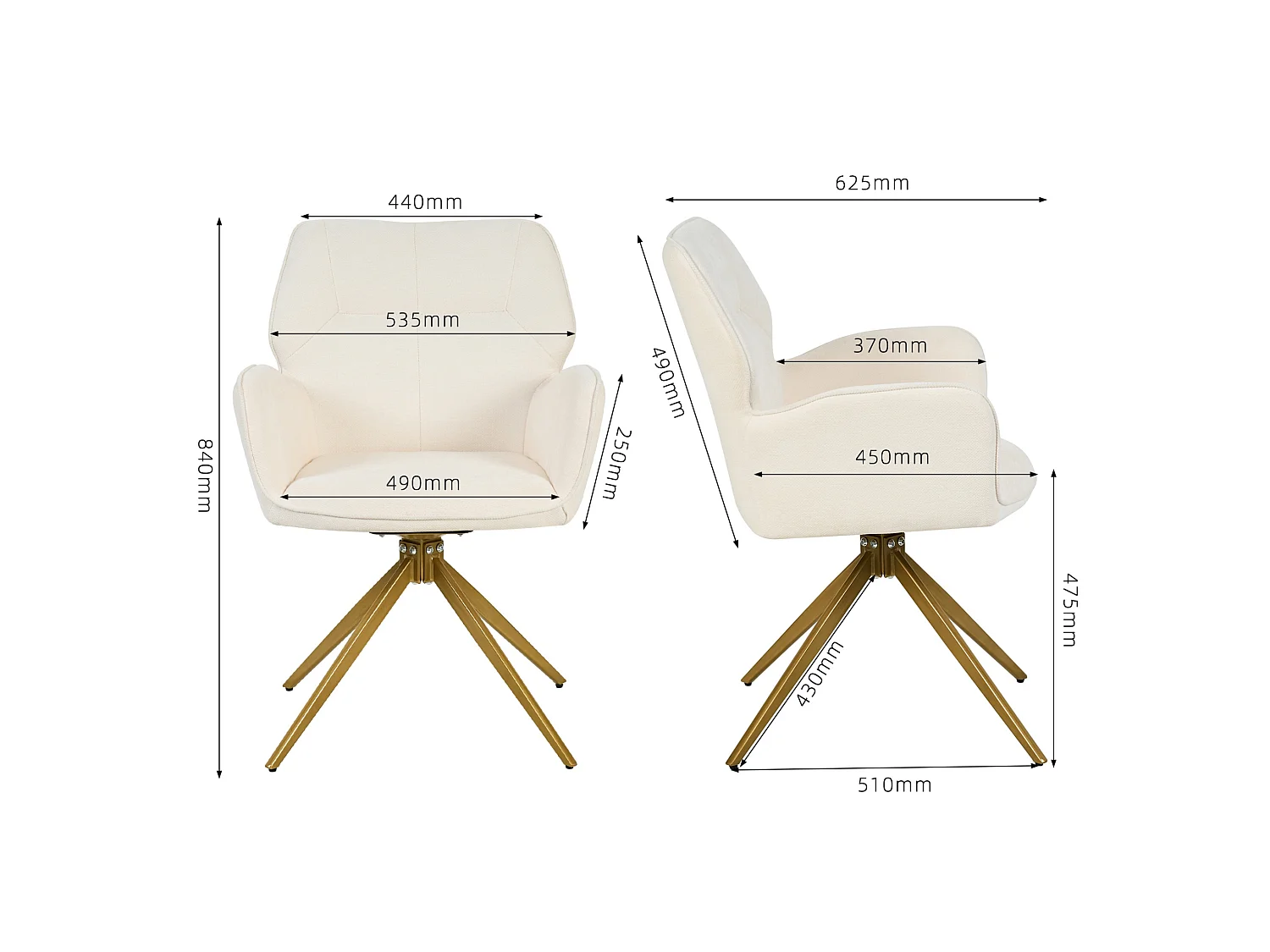 Set van 2 draaibare chenille eetkamerstoelen met omsluitende rug en armleuningen