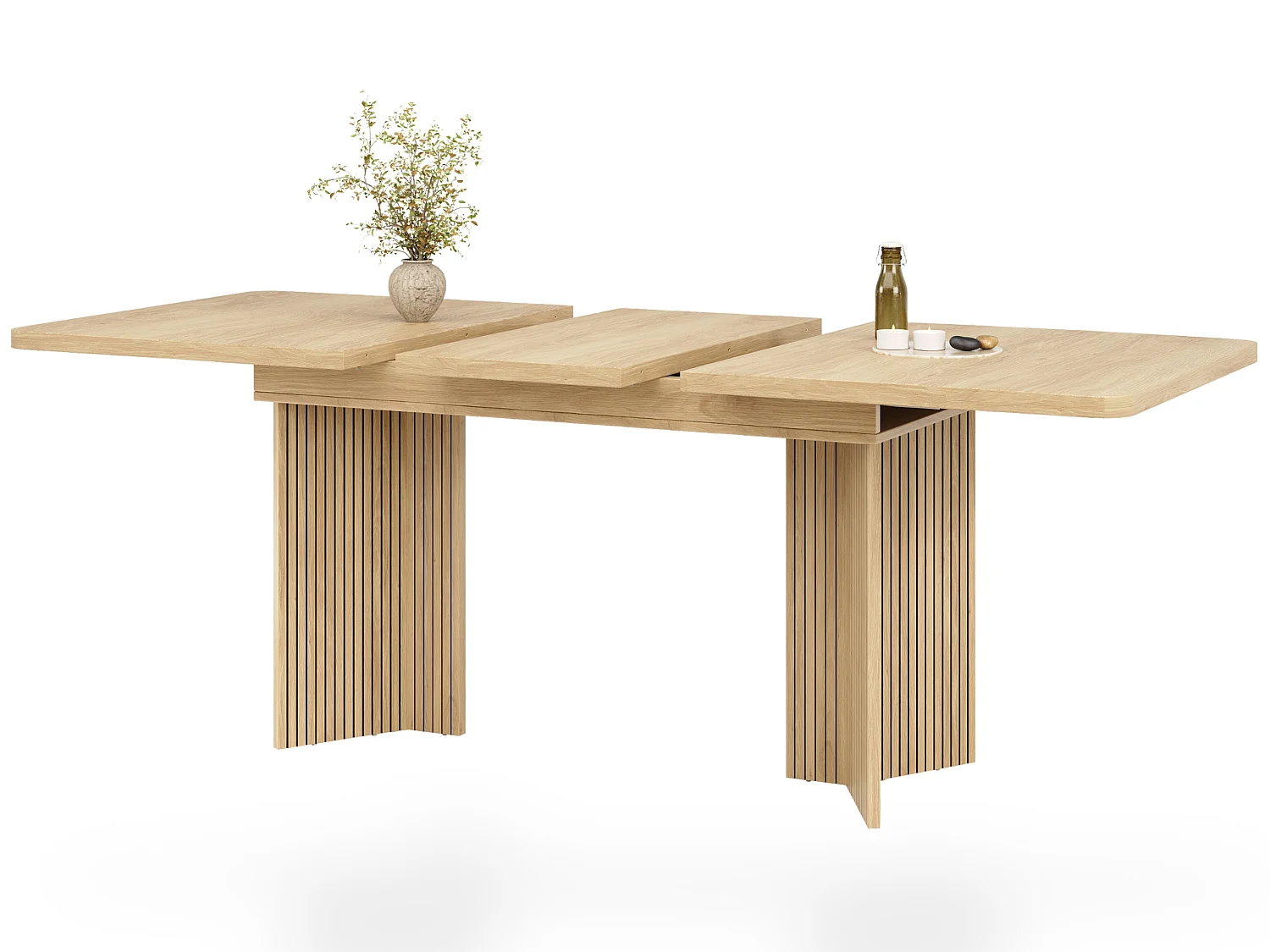 Rechthoekige uitschuifbare eettafel met geribbelde V poten voor 4 tot 6 personen 120 tot 160 cm
