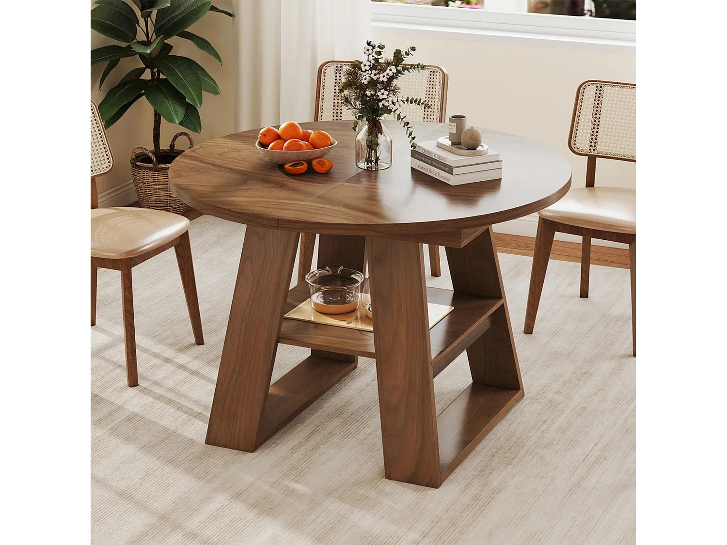 Tavolo da pranzo allungabile da rotondo a ovale con ripiano per 4 a 6 persone 110 a 150 cm