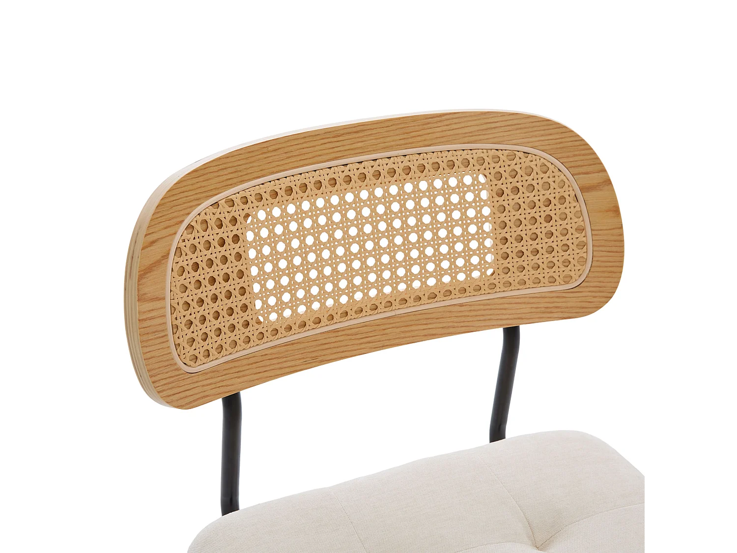 Lot de 2 tabourets de bar pivotants avec dossier cannage assise chenille et pieds bois