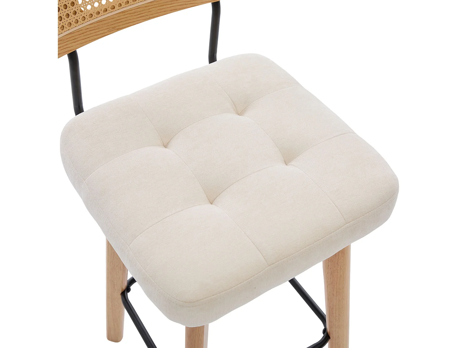 Lot de 2 tabourets de bar pivotants avec dossier cannage assise chenille et pieds bois
