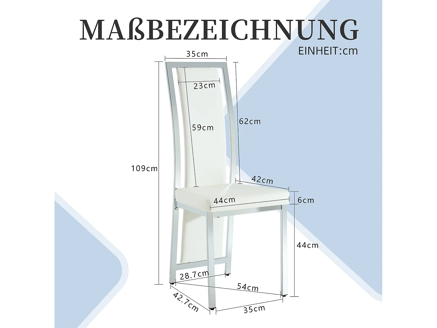 Chaises de salle à manger par lot de 2 ou 4 avec haut dossier et cadre en métal