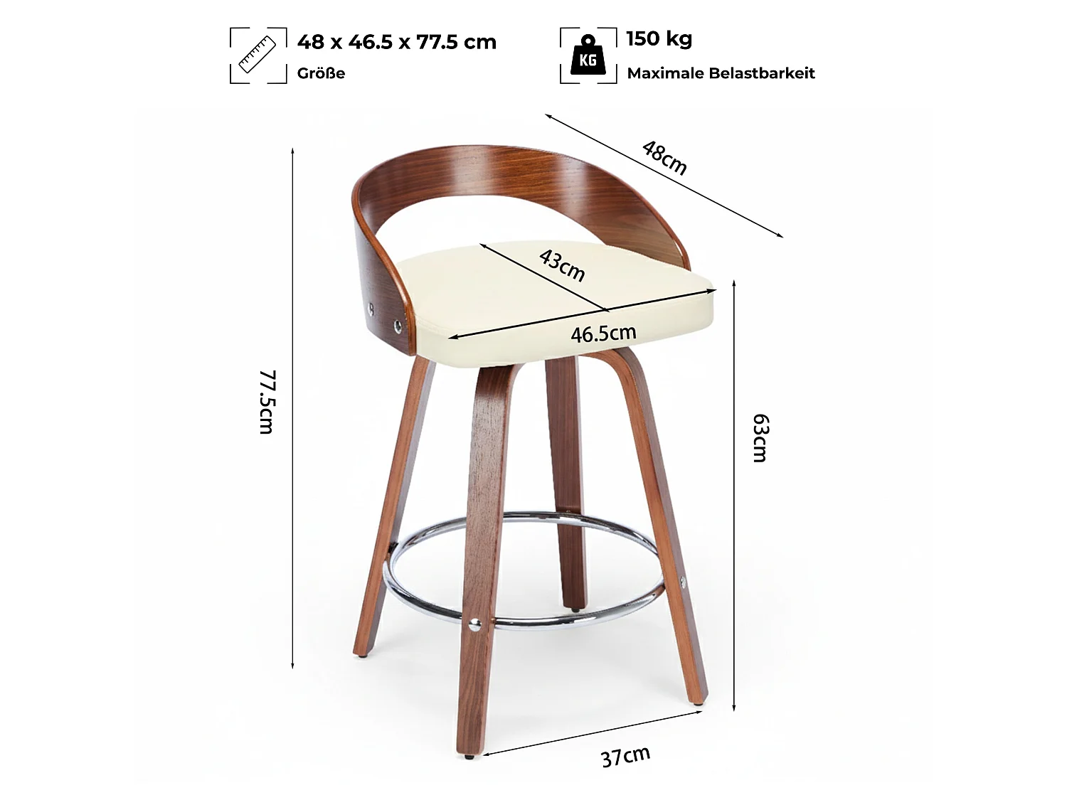 Lot de 2 tabourets de bar pivotants avec assise en similicuir et dossier bas en bois