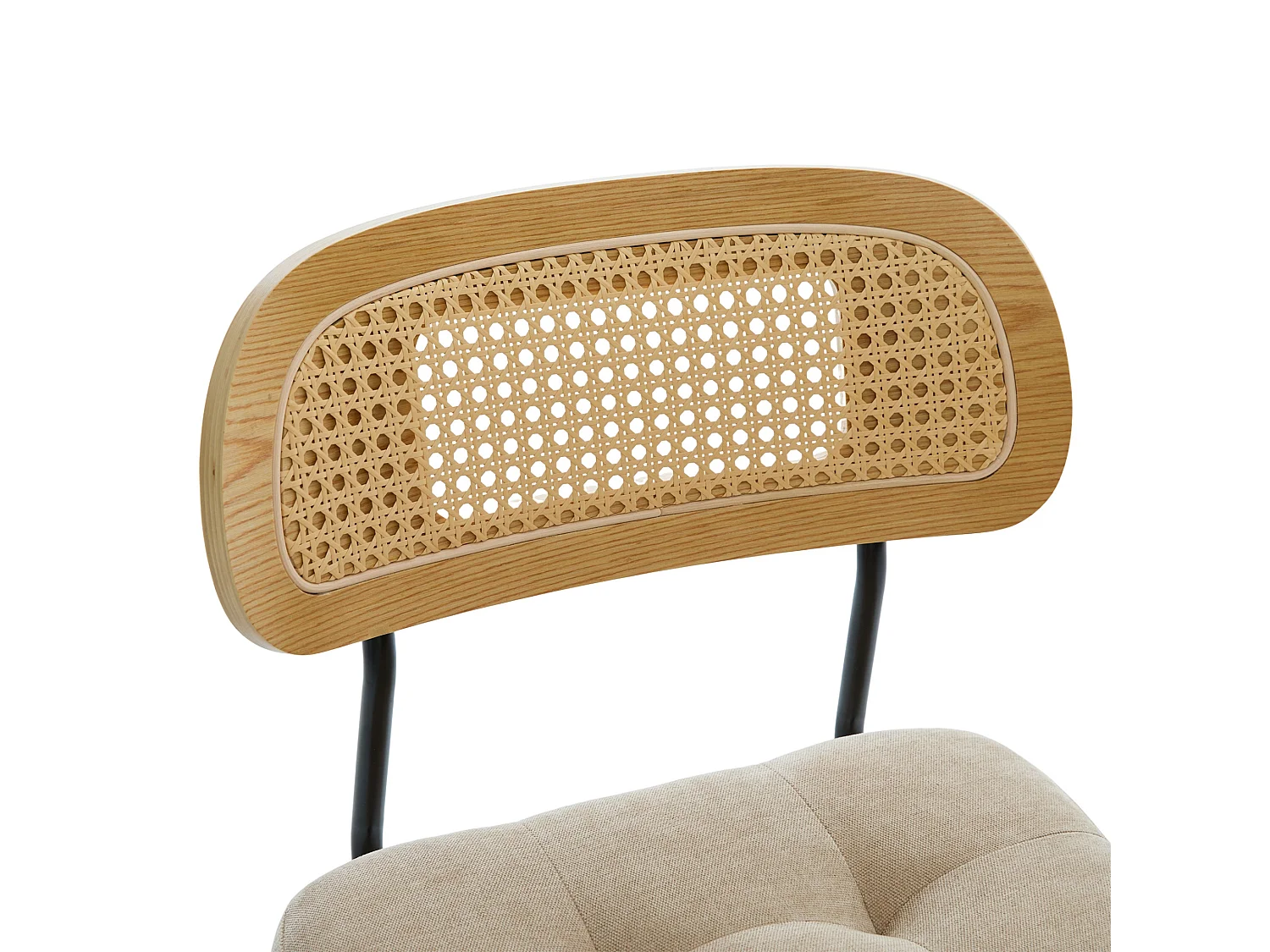 Lot de 2 tabourets de bar pivotants avec dossier cannage assise chenille et pieds bois