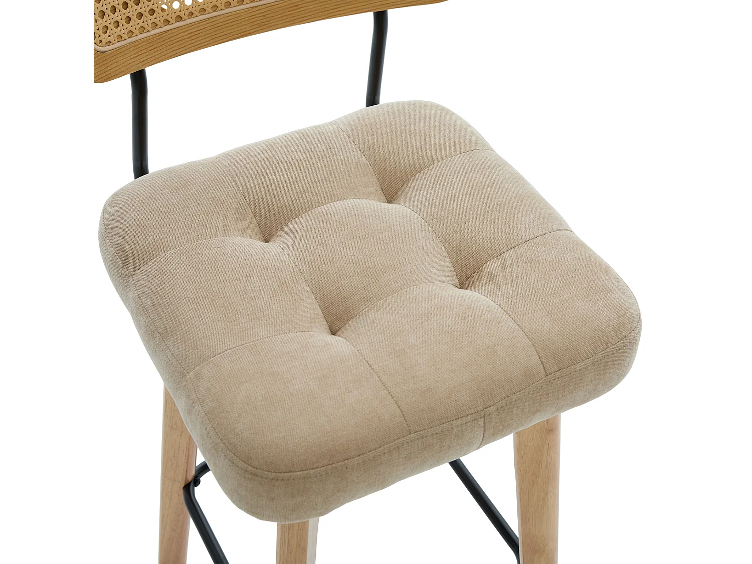 Lot de 2 tabourets de bar pivotants avec dossier cannage assise chenille et pieds bois