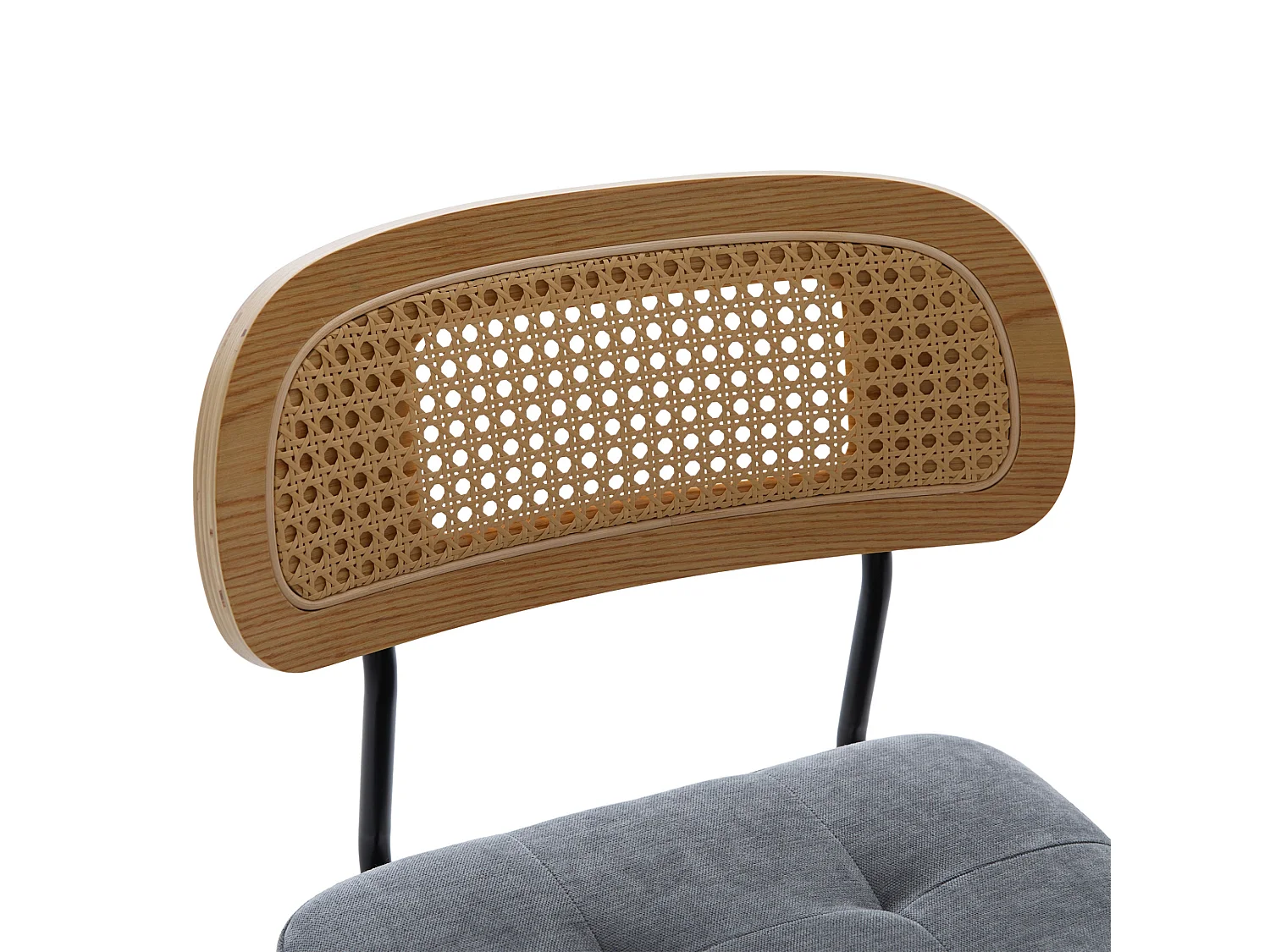 Lot de 2 tabourets de bar pivotants avec dossier cannage assise chenille et pieds bois