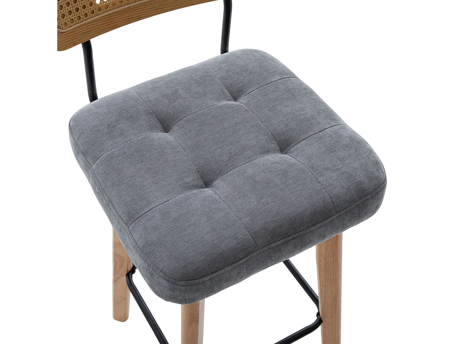 Lot de 2 tabourets de bar pivotants avec dossier cannage assise chenille et pieds bois