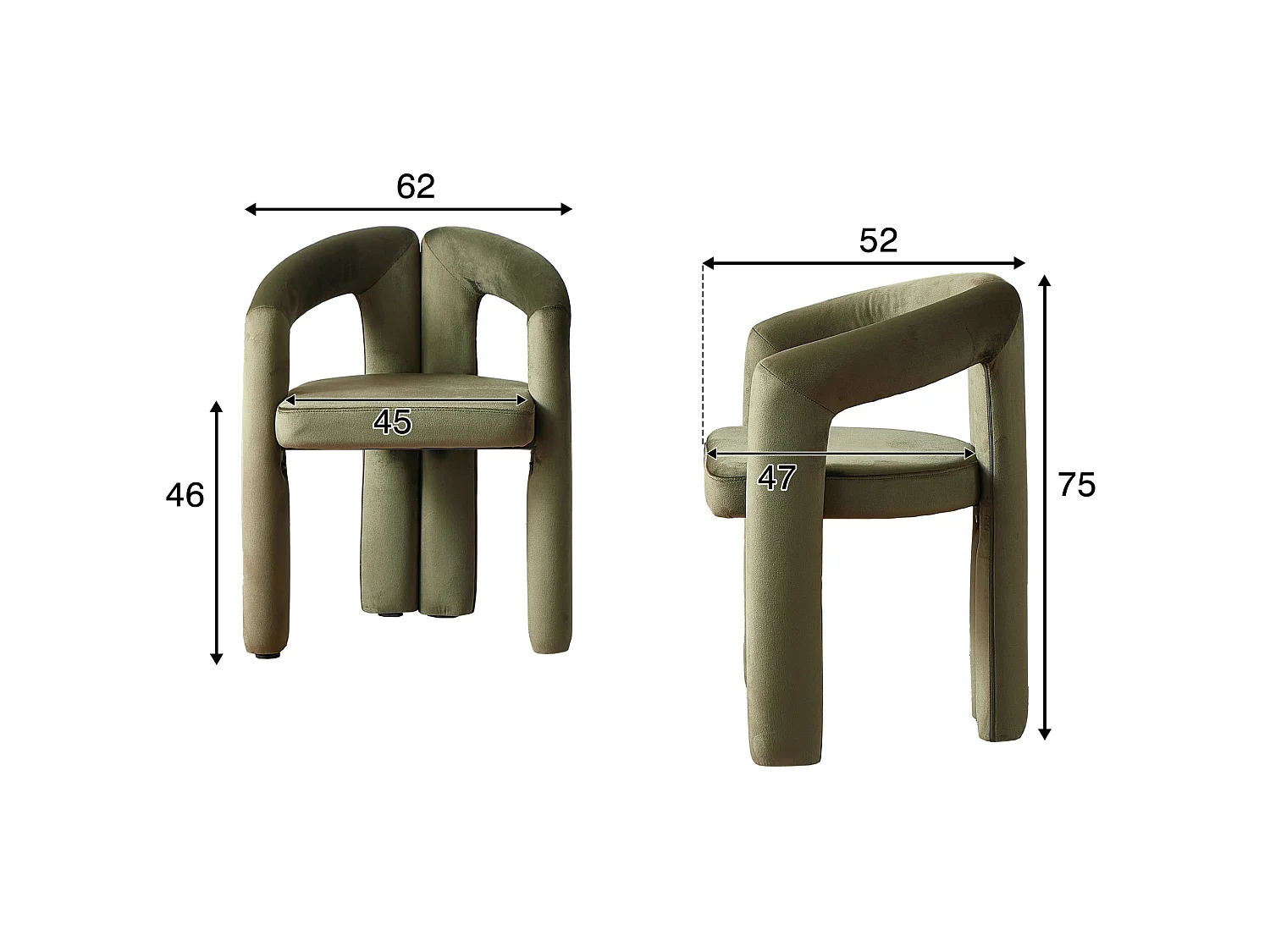 Set van 2 gestoffeerde eetkamerstoelen met omsluitende rugleuning en geïntegreerde armleuningen