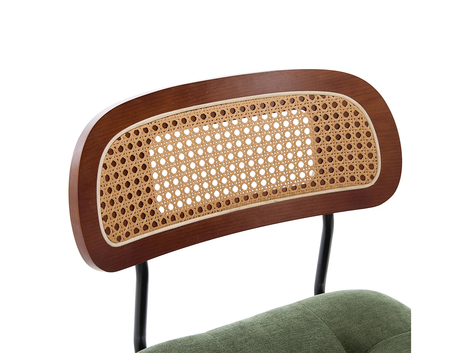 Lot de 2 tabourets de bar pivotants avec dossier cannage assise chenille et pieds bois