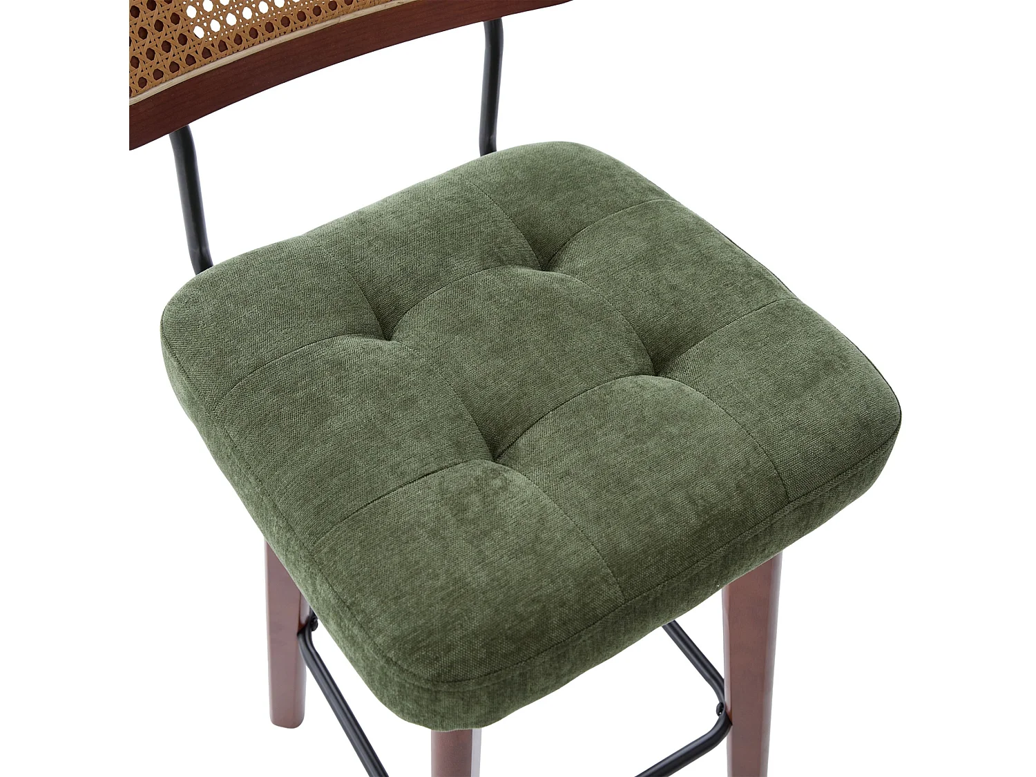 Lot de 2 tabourets de bar pivotants avec dossier cannage assise chenille et pieds bois