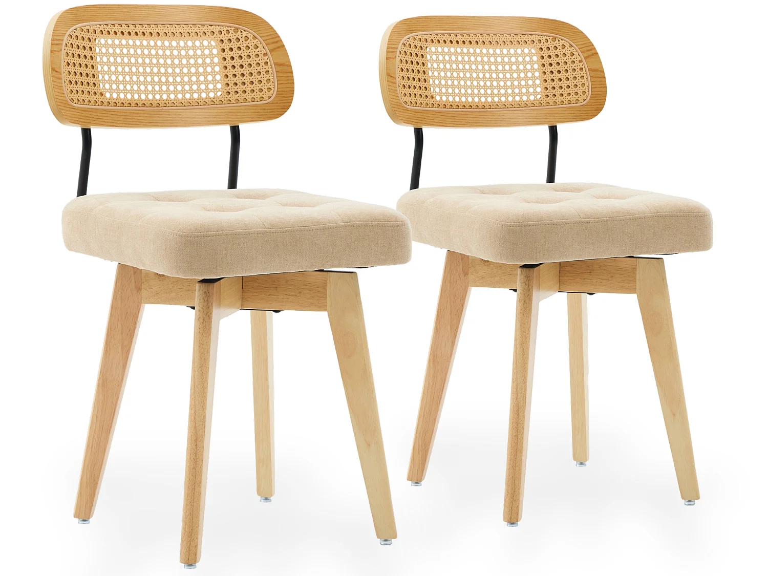 Set van 2 draaibare eetkamerstoelen met gevlochten rug en chenille zitting