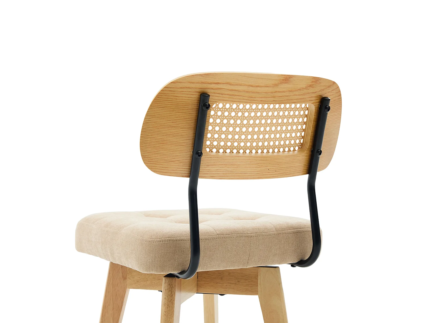 Set van 2 draaibare eetkamerstoelen met gevlochten rug en chenille zitting
