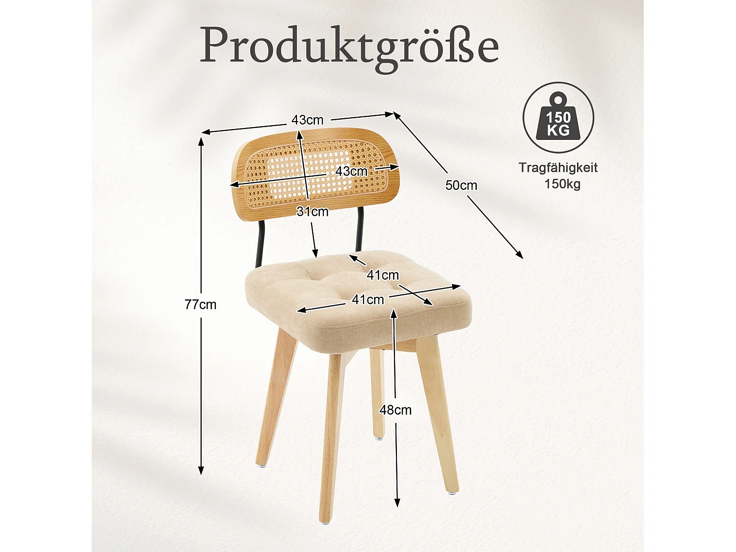 Set van 2 draaibare eetkamerstoelen met gevlochten rug en chenille zitting