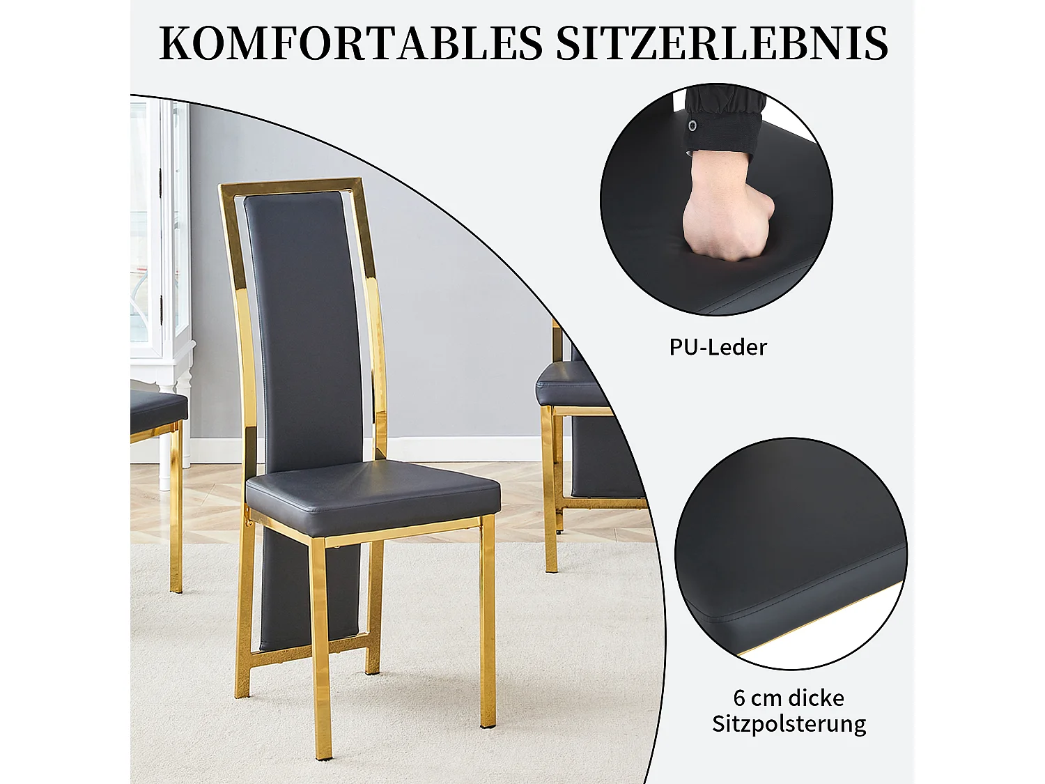 Eetkamerstoelen als set van 2 of 4 met hoge rugleuning en metalen frame
