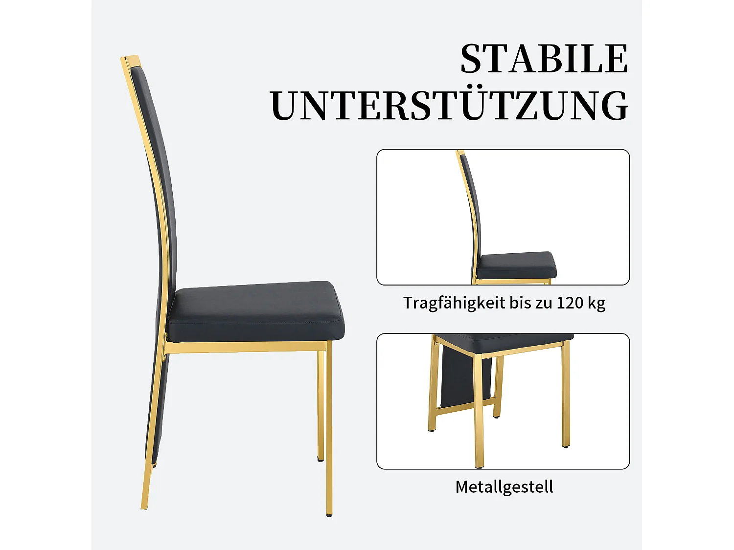 Eetkamerstoelen als set van 2 of 4 met hoge rugleuning en metalen frame