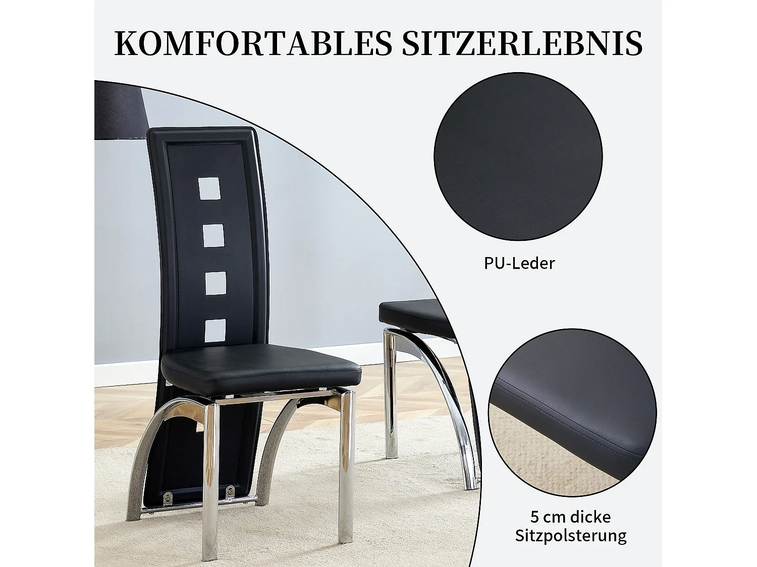 Set van 2 eetkamerstoelen met hoge geometrische rugleuning en metalen poten