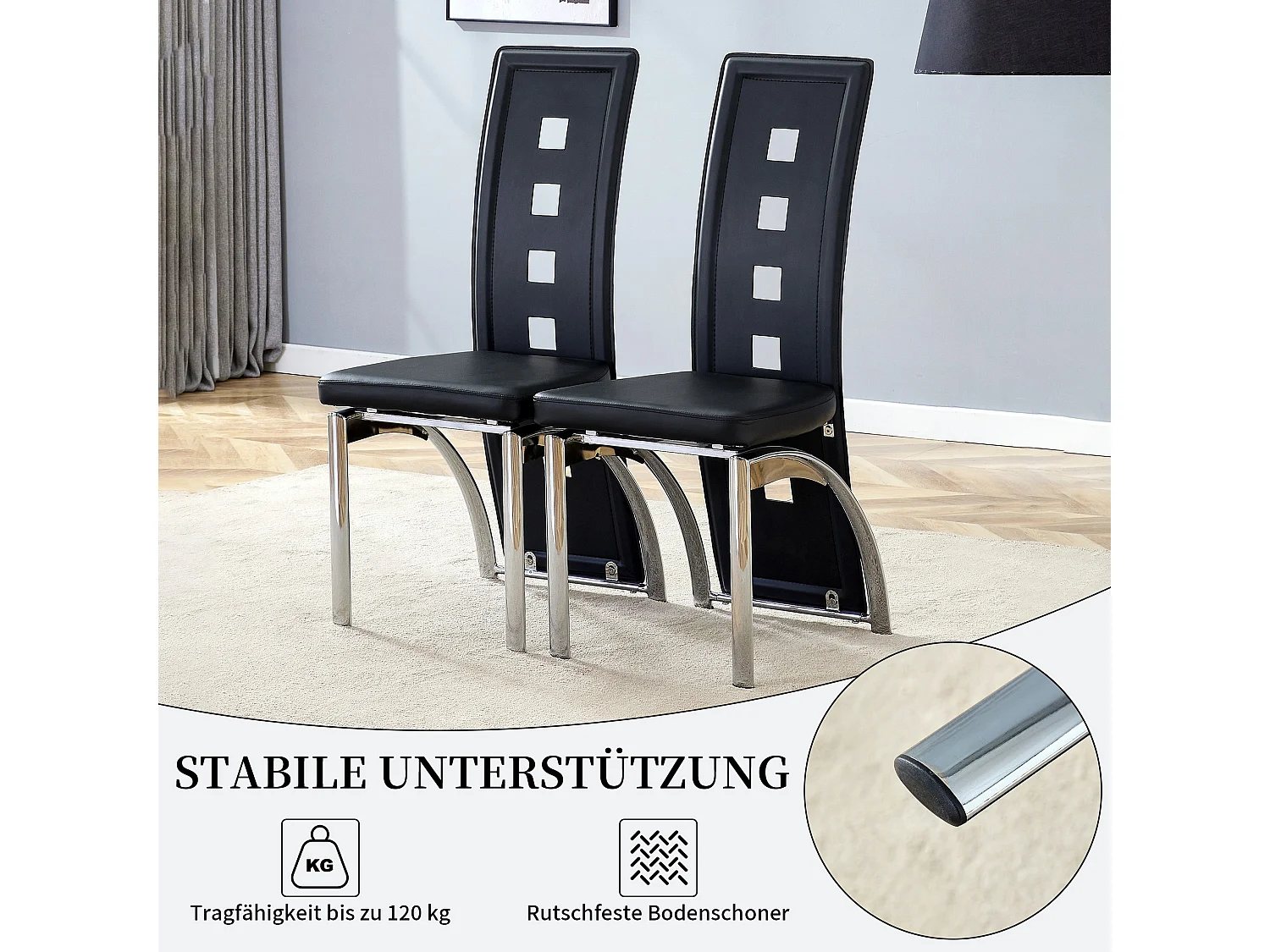 Set van 2 eetkamerstoelen met hoge geometrische rugleuning en metalen poten