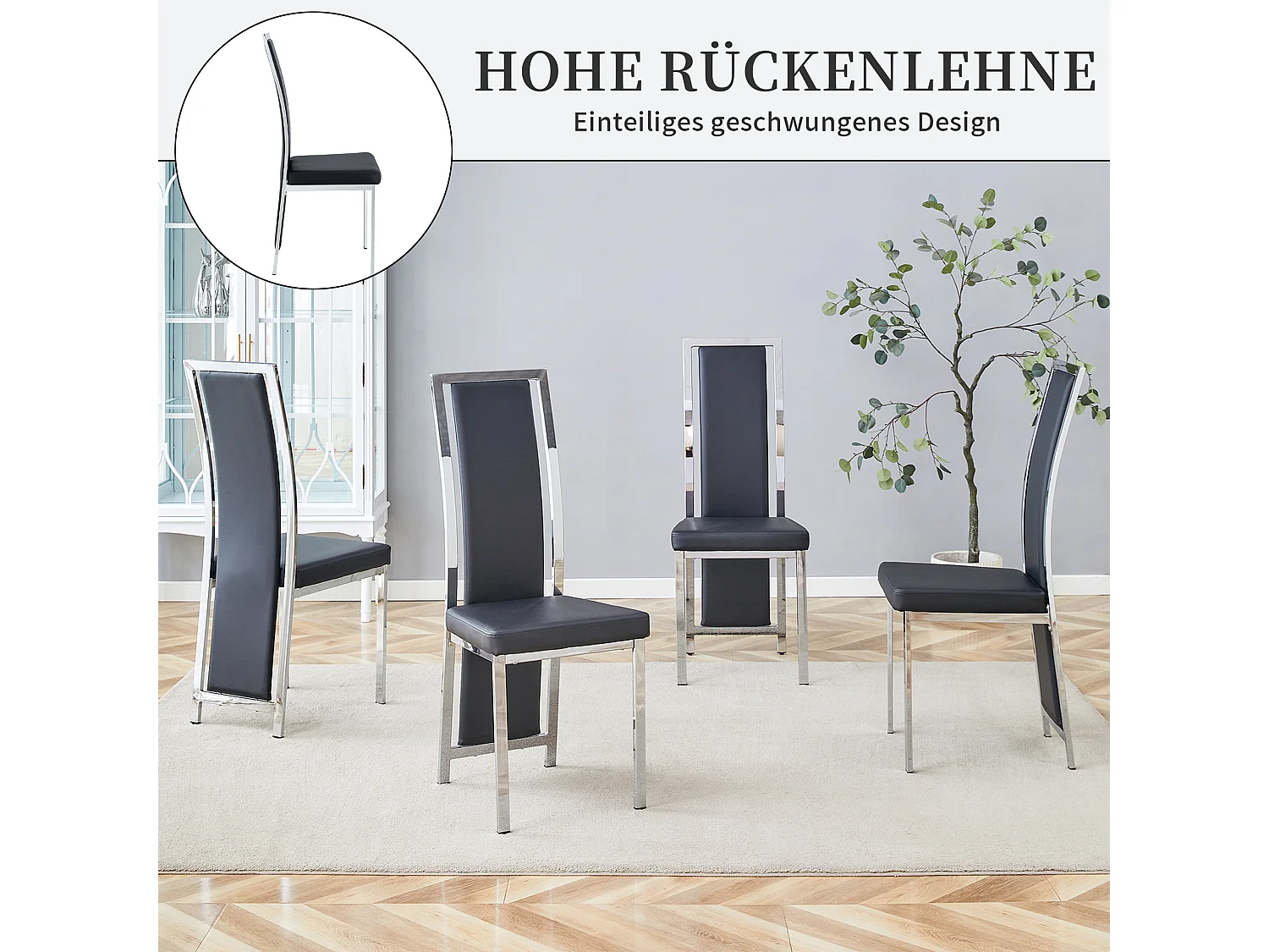 Eetkamerstoelen als set van 2 of 4 met hoge rugleuning en metalen frame