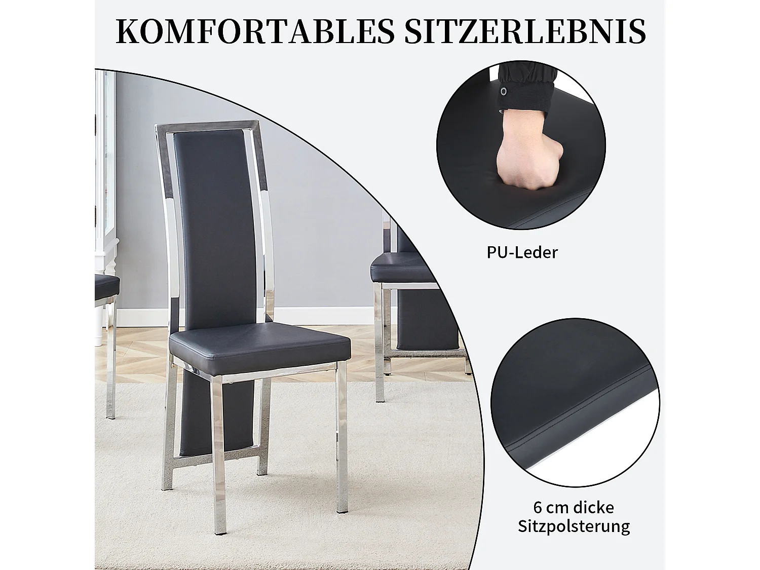 Eetkamerstoelen als set van 2 of 4 met hoge rugleuning en metalen frame