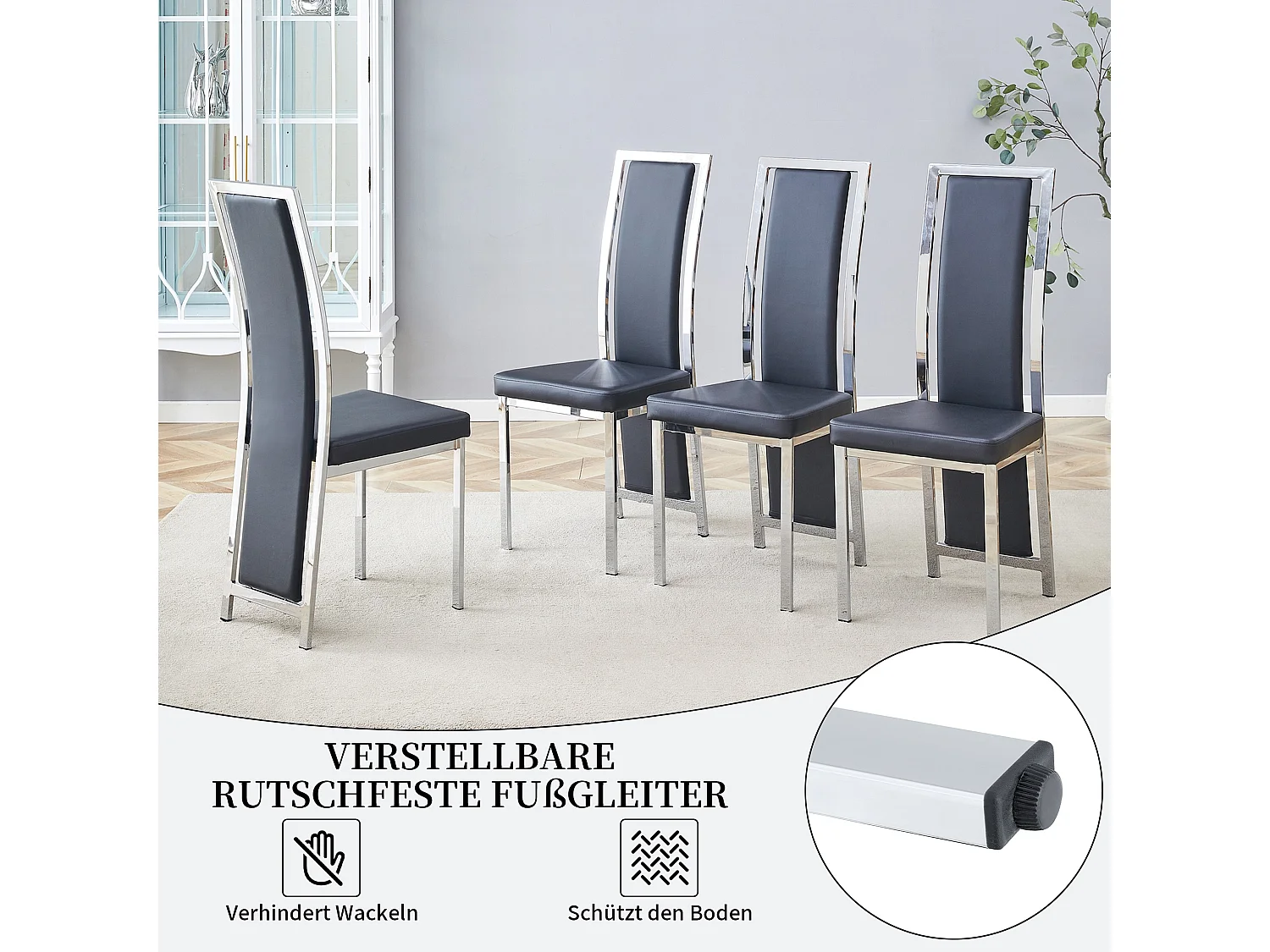 Eetkamerstoelen als set van 2 of 4 met hoge rugleuning en metalen frame