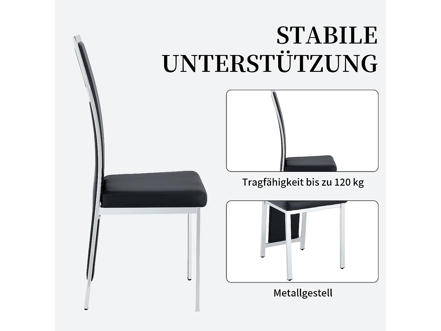 Eetkamerstoelen als set van 2 of 4 met hoge rugleuning en metalen frame