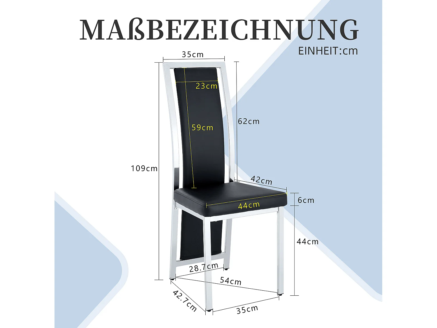 Eetkamerstoelen als set van 2 of 4 met hoge rugleuning en metalen frame
