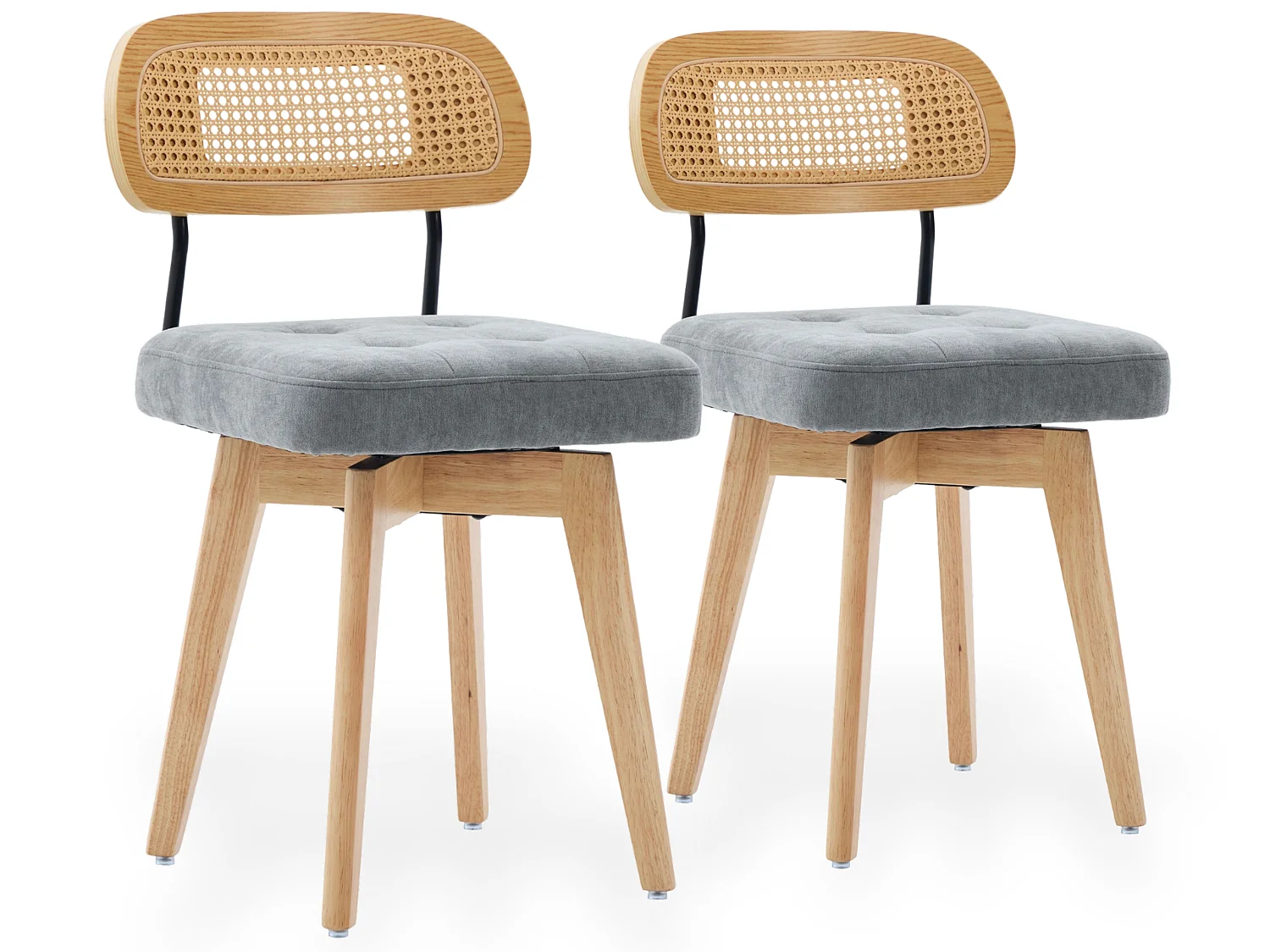 Set van 2 draaibare eetkamerstoelen met gevlochten rug en chenille zitting