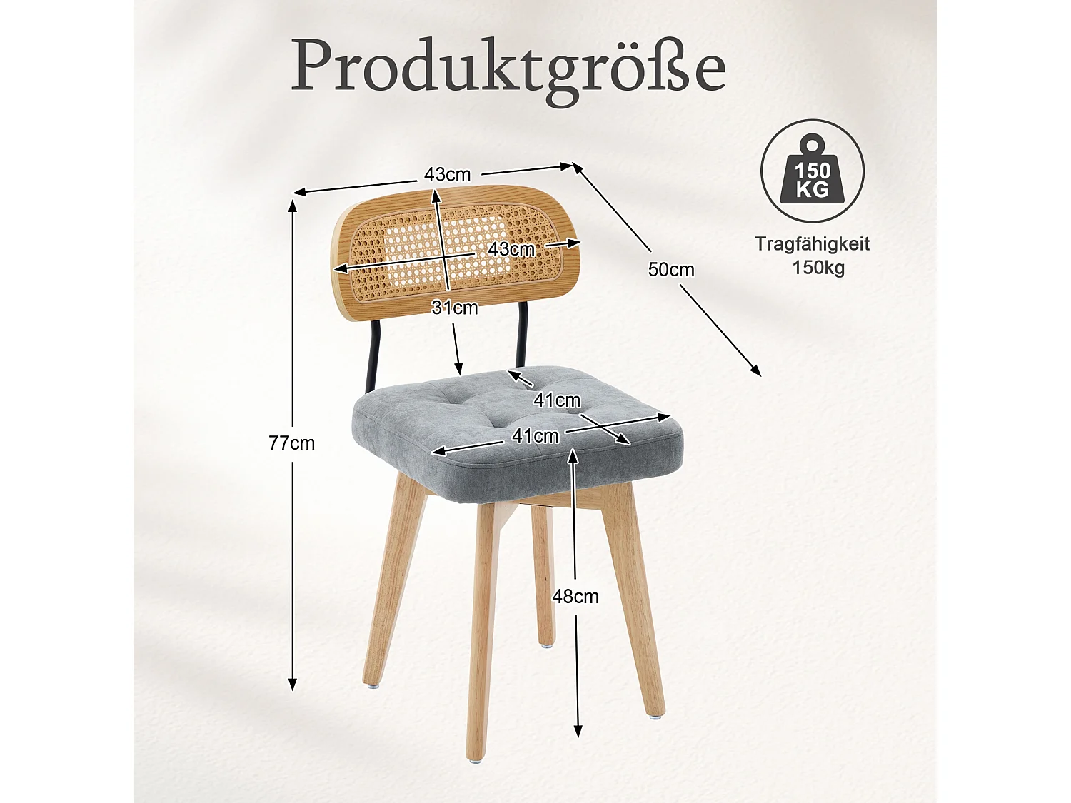 Set van 2 draaibare eetkamerstoelen met gevlochten rug en chenille zitting