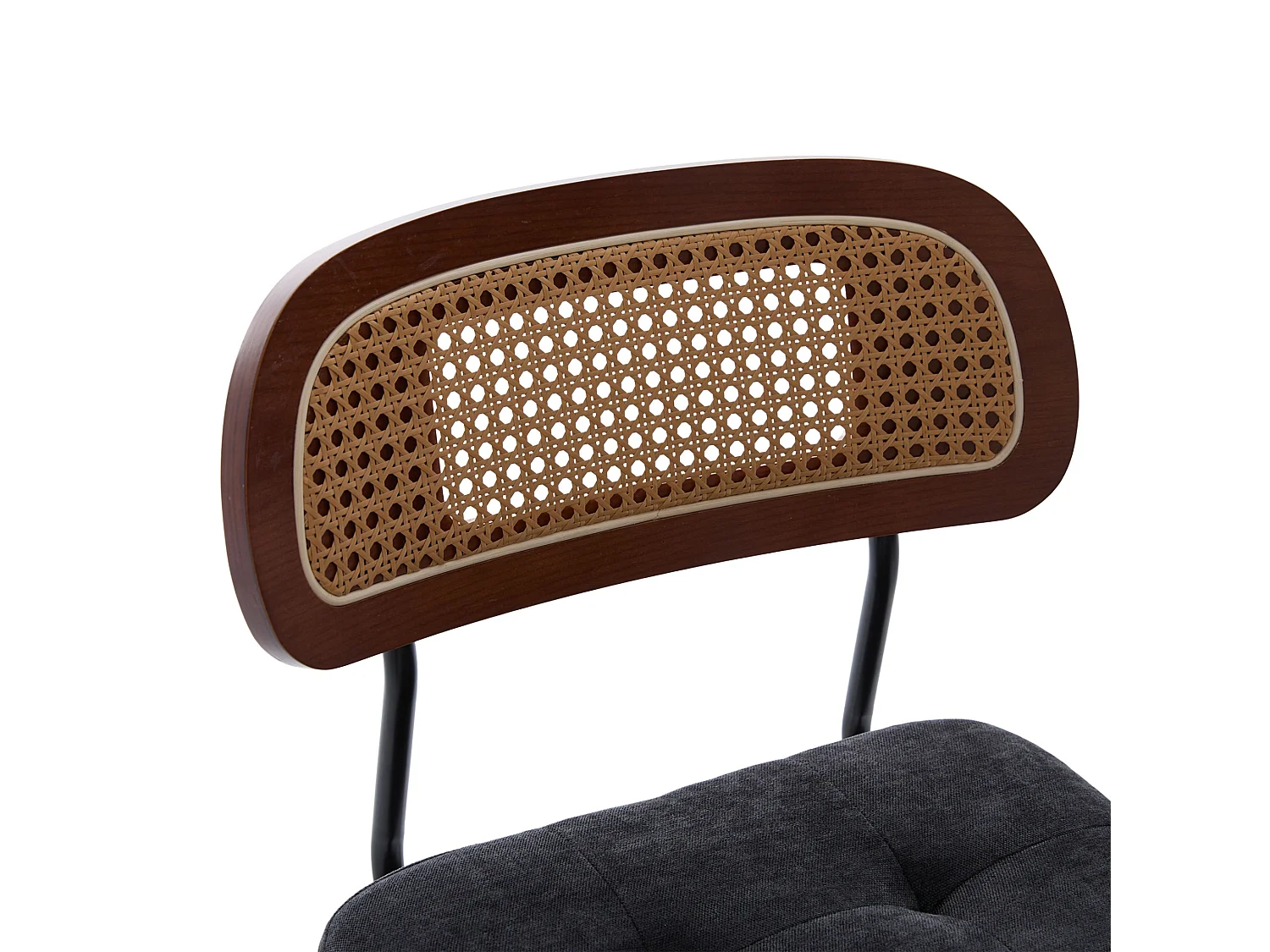Lot de 2 tabourets de bar pivotants avec dossier cannage assise chenille et pieds bois