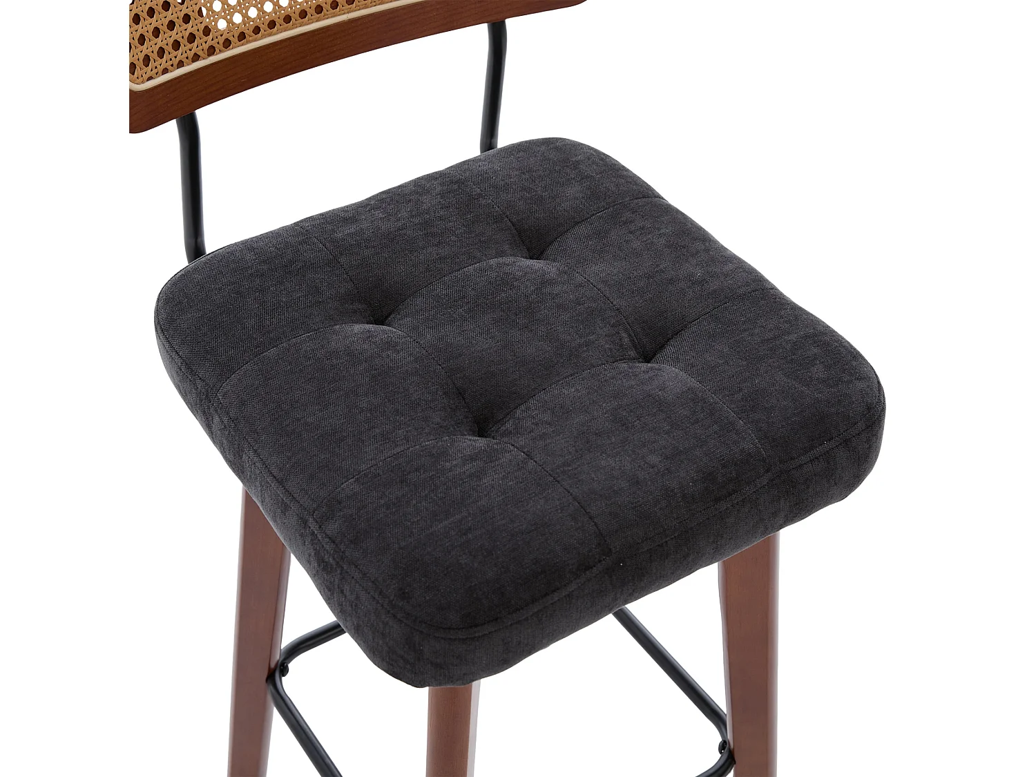 Lot de 2 tabourets de bar pivotants avec dossier cannage assise chenille et pieds bois
