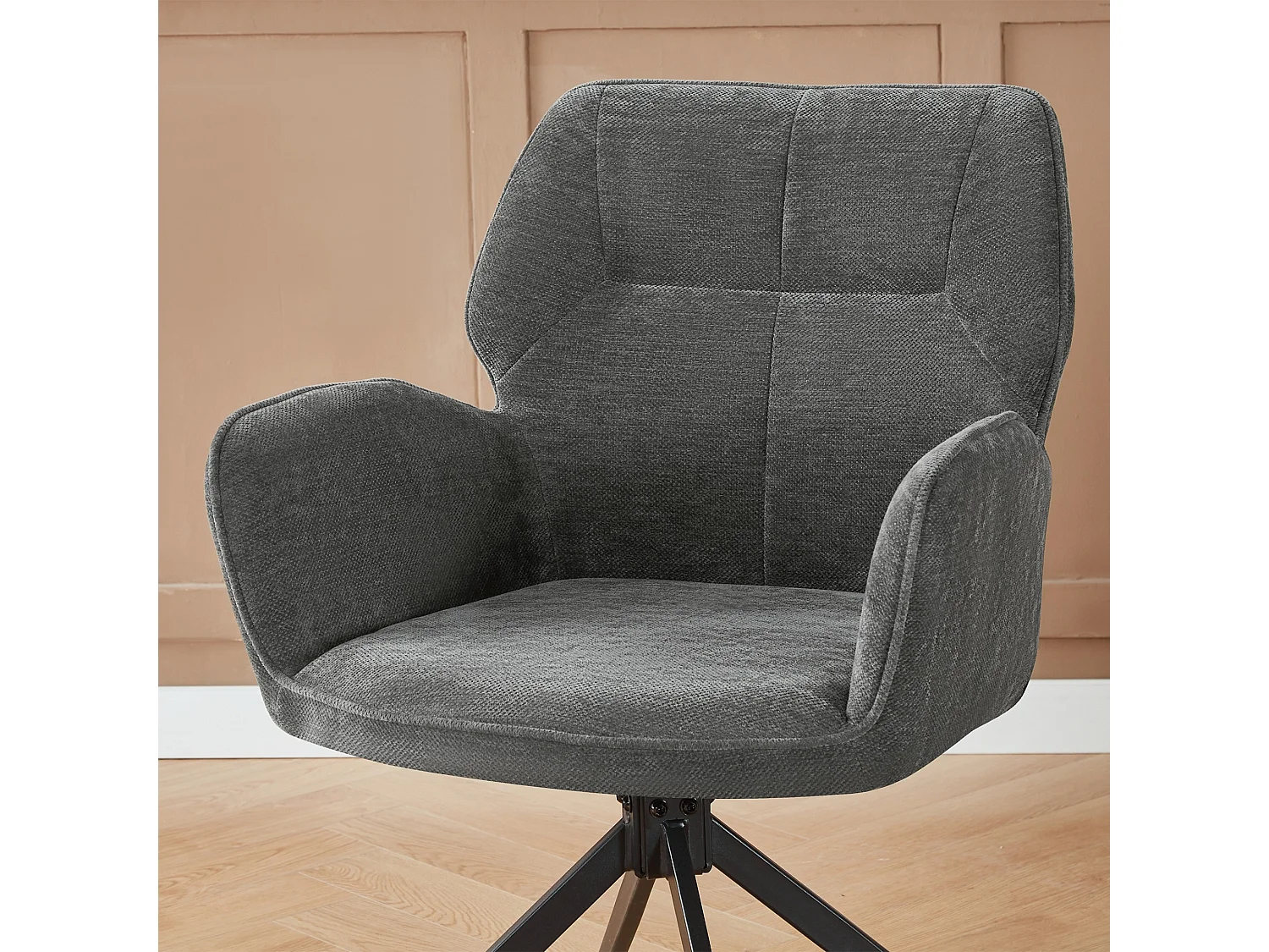 Lot de 2 chaises de salle à manger pivotantes en chenille avec dossier enveloppant