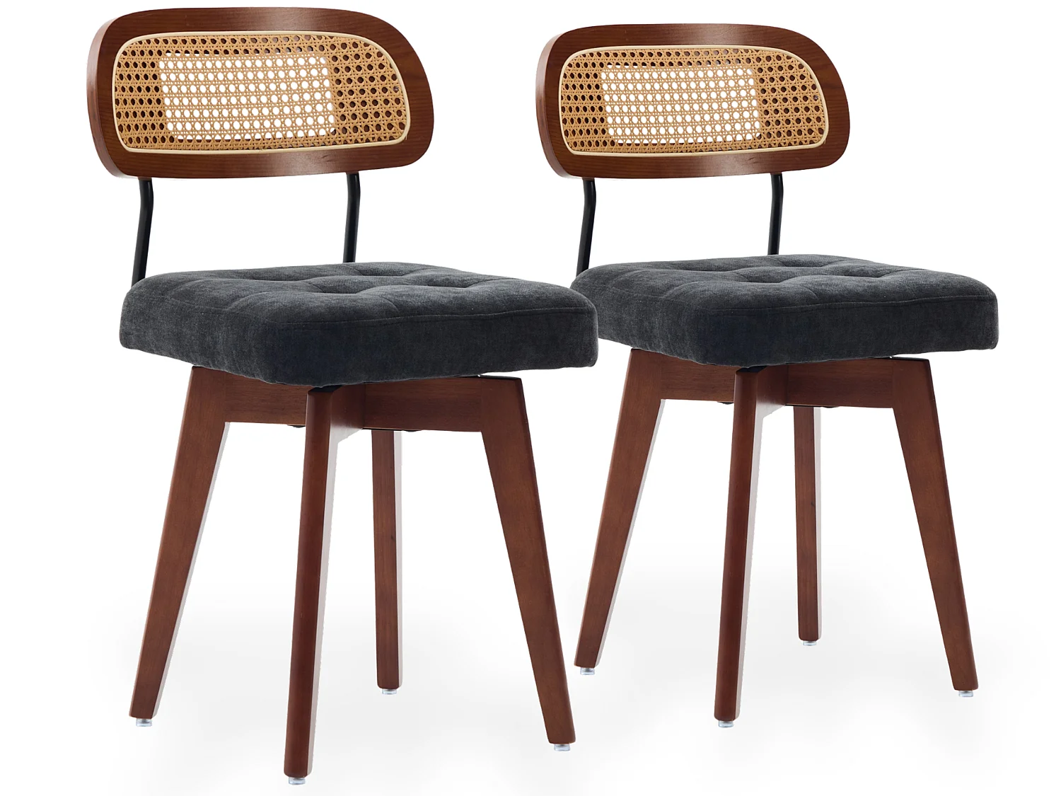 Set van 2 draaibare eetkamerstoelen met gevlochten rug en chenille zitting