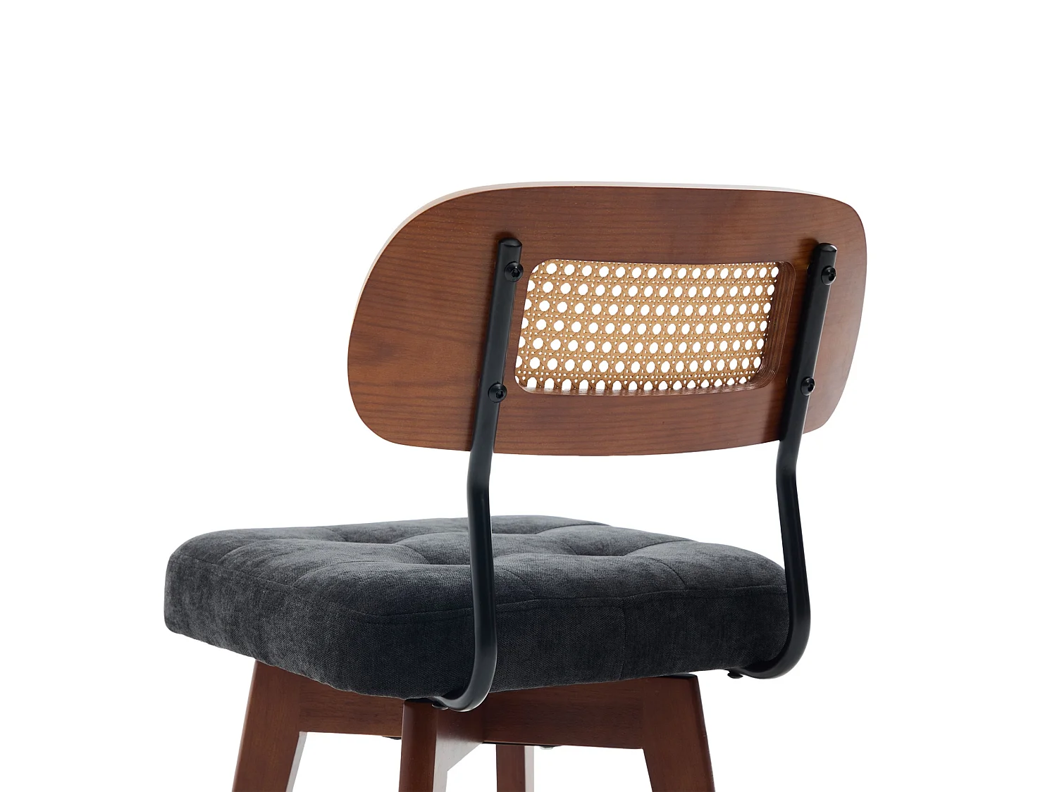 Set van 2 draaibare eetkamerstoelen met gevlochten rug en chenille zitting