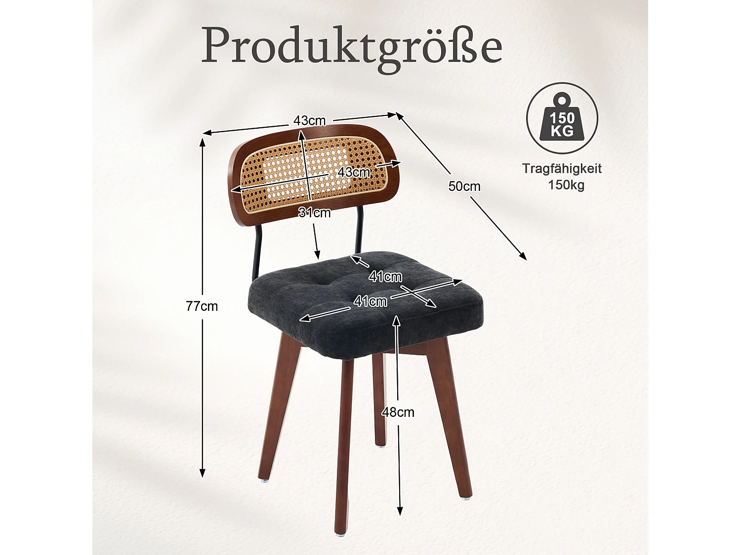 Set van 2 draaibare eetkamerstoelen met gevlochten rug en chenille zitting