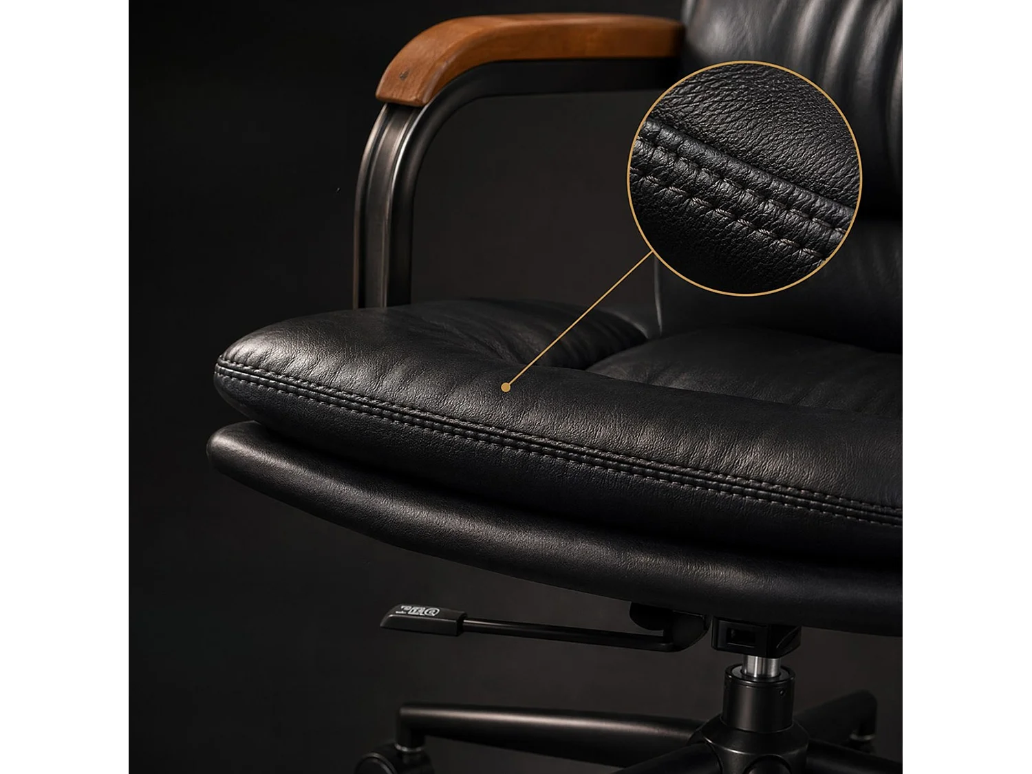 Fauteuil de bureau en cuir avec accoudoirs chêne bascule verrouillable et roulettes