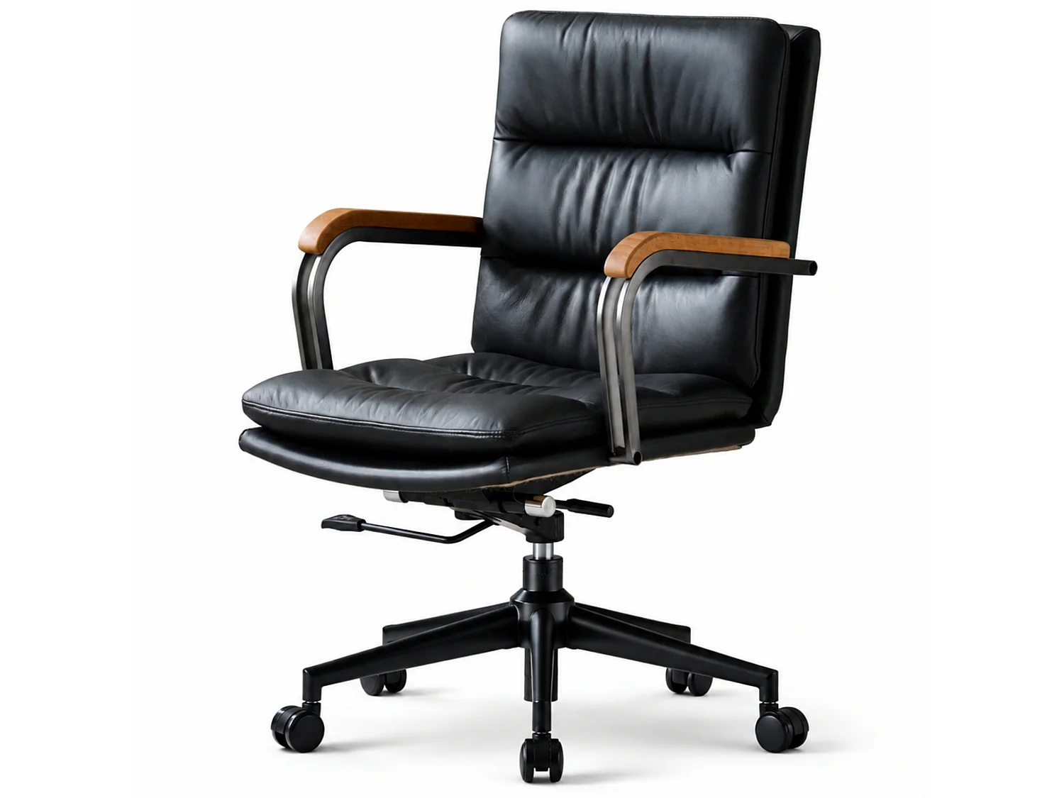 Fauteuil de bureau en cuir avec accoudoirs chêne bascule verrouillable et roulettes