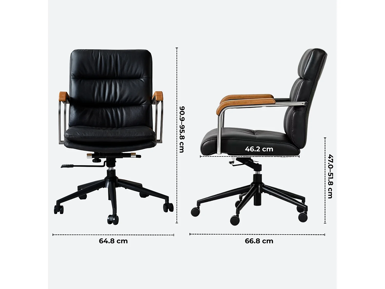 Fauteuil de bureau en cuir avec accoudoirs chêne bascule verrouillable et roulettes