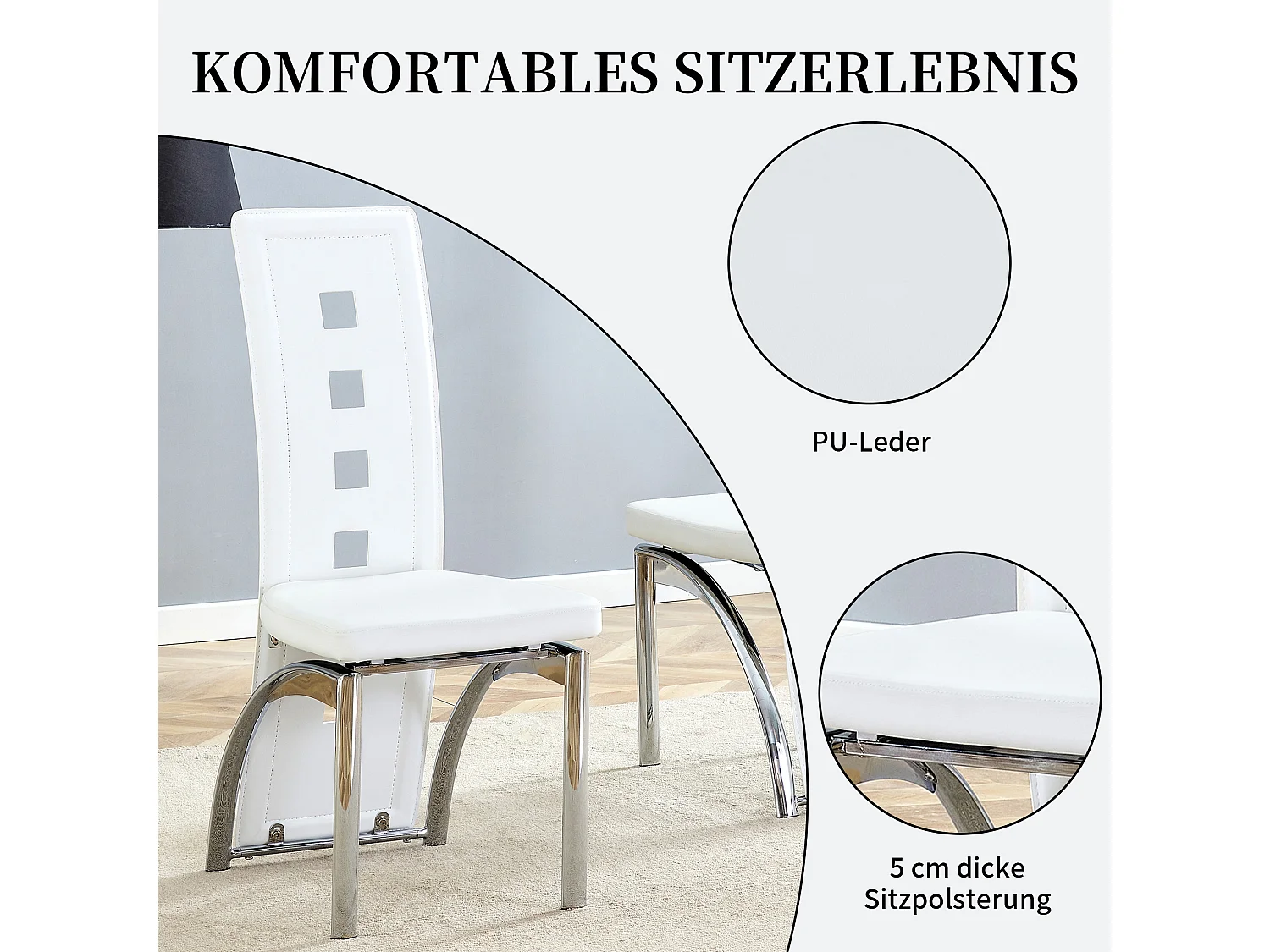Lot de 2 chaises de salle à manger avec haut dossier géométrique et pieds en métal