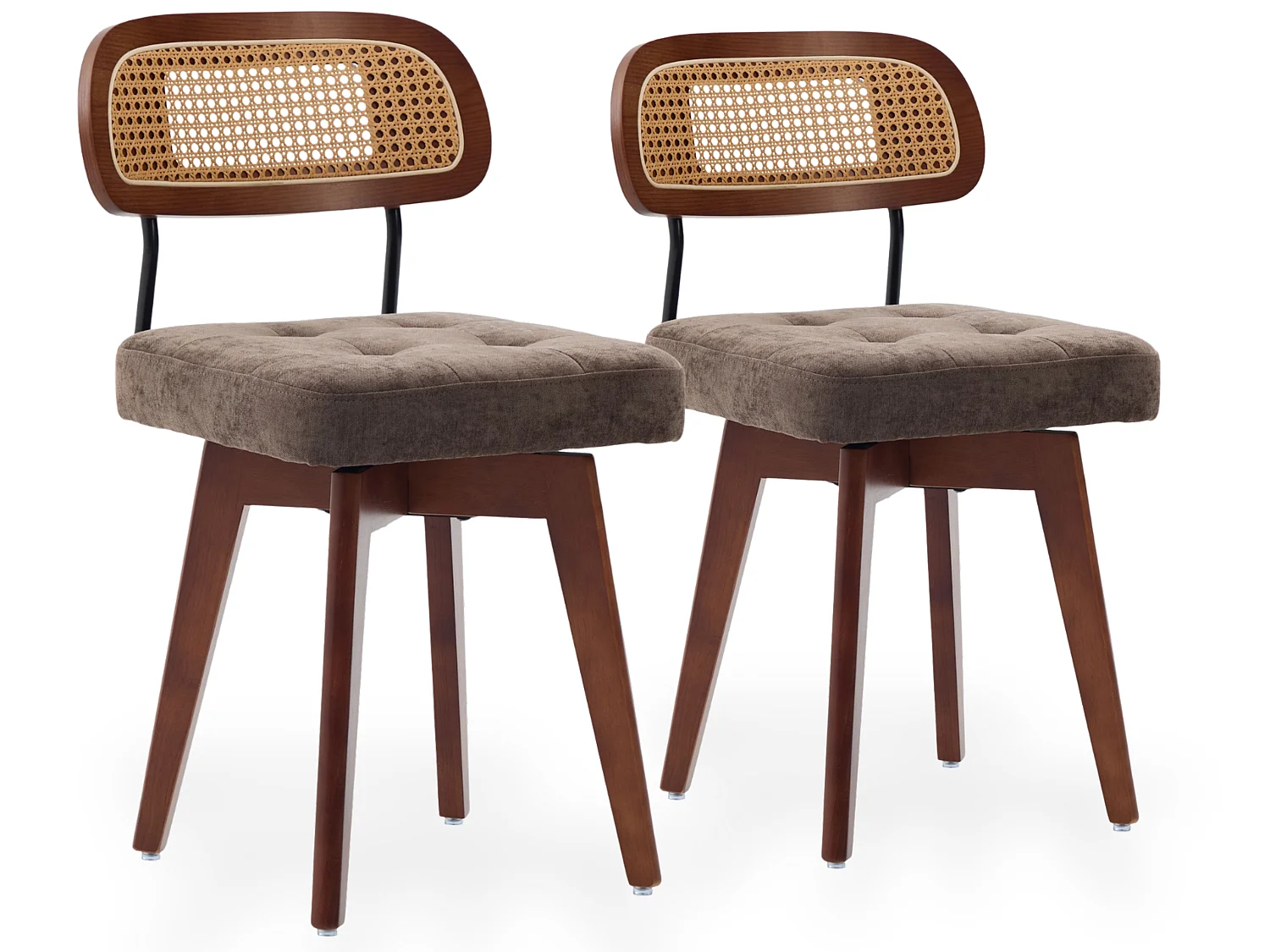 Set van 2 draaibare eetkamerstoelen met gevlochten rug en chenille zitting