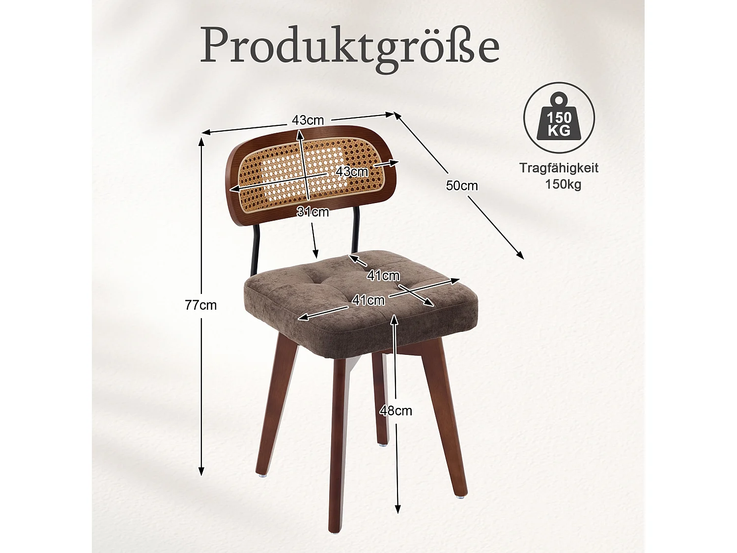 Set van 2 draaibare eetkamerstoelen met gevlochten rug en chenille zitting