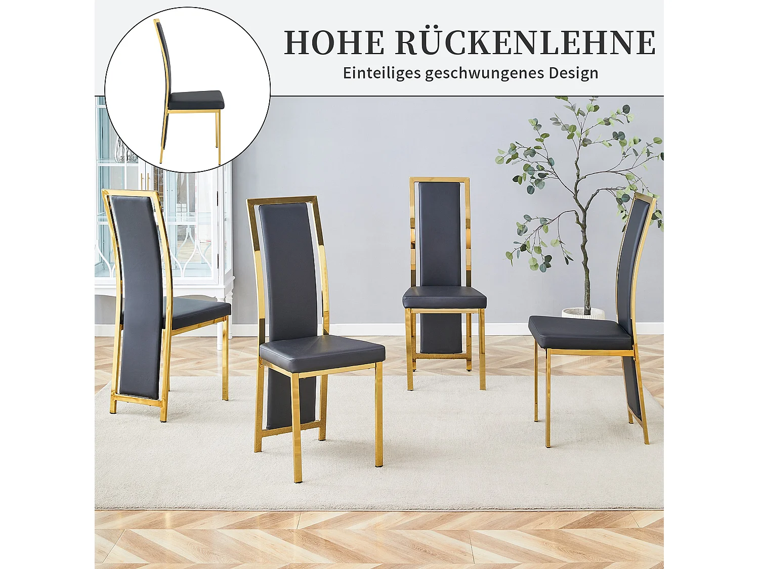 Eetkamerstoelen als set van 2 of 4 met hoge rugleuning en metalen frame