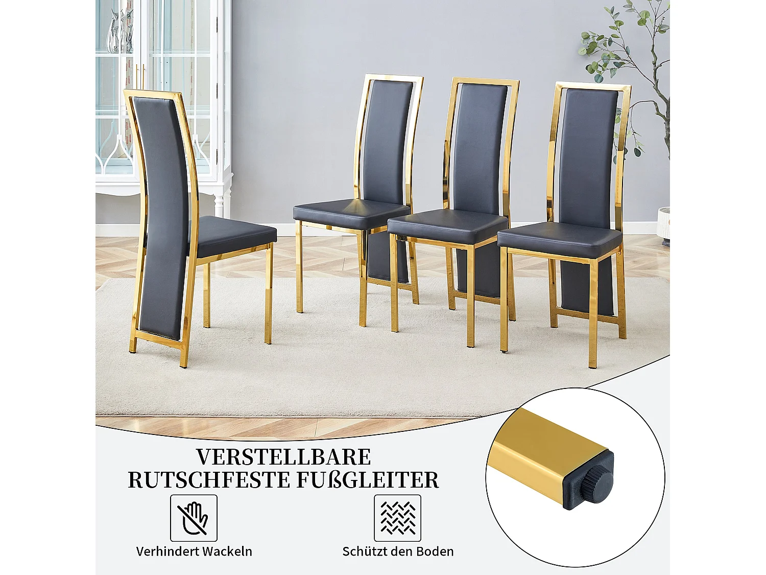 Eetkamerstoelen als set van 2 of 4 met hoge rugleuning en metalen frame