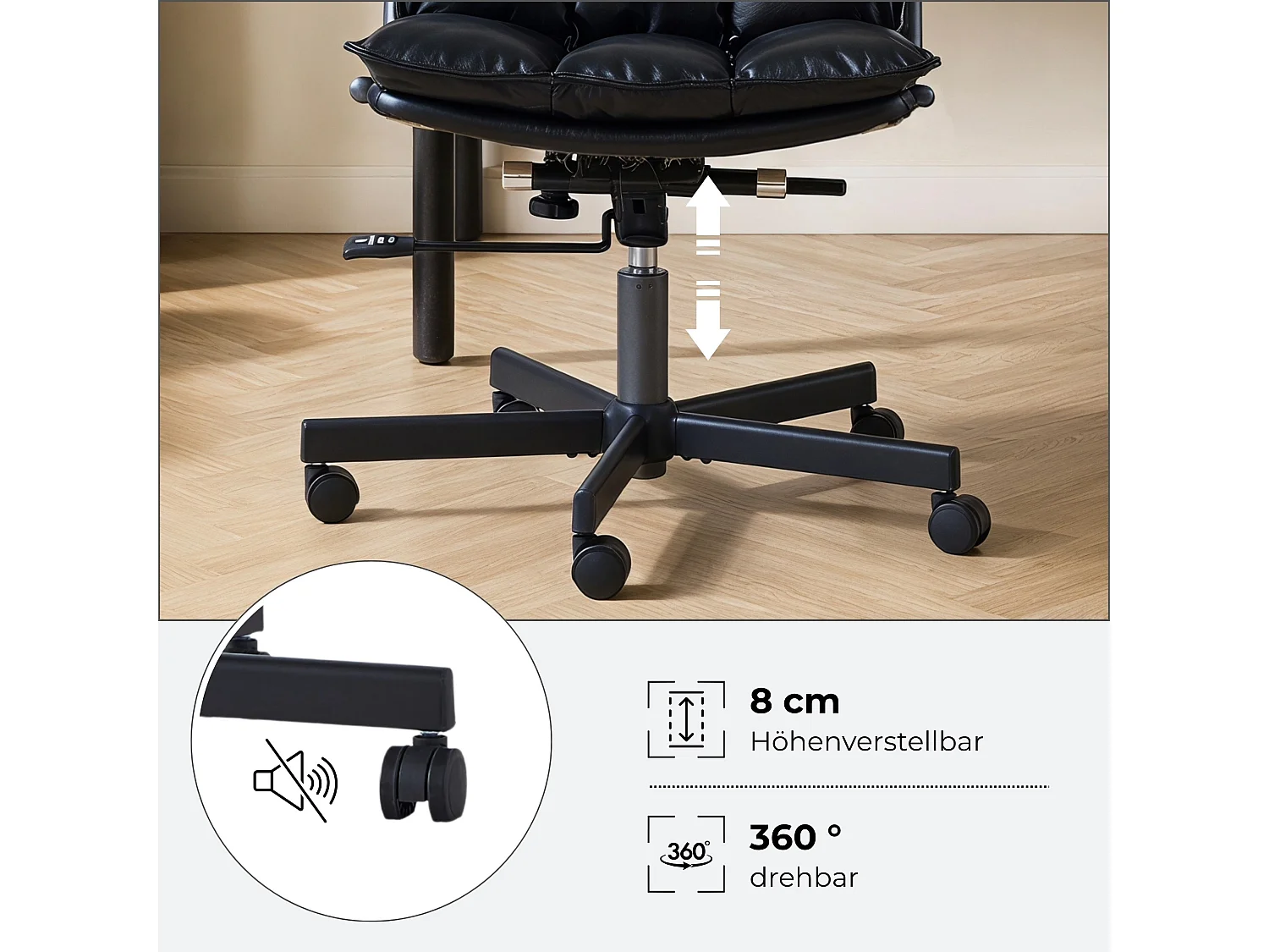 Fauteuil de bureau ergonomique en cuir véritable avec accoudoirs en chêne et fonction bascule