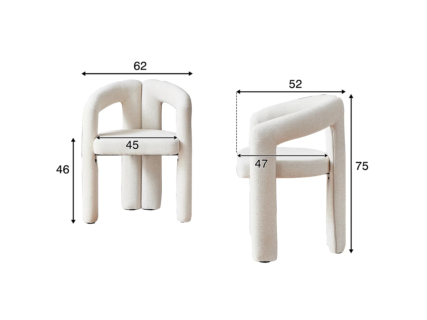 Set van 2 gestoffeerde eetkamerstoelen met omsluitende rugleuning en geïntegreerde armleuningen