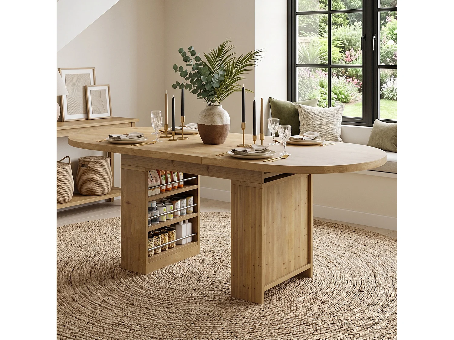 Table à manger extensible avec rangement des deux côtés pour 6 à 8 personnes 150 à 200 cm