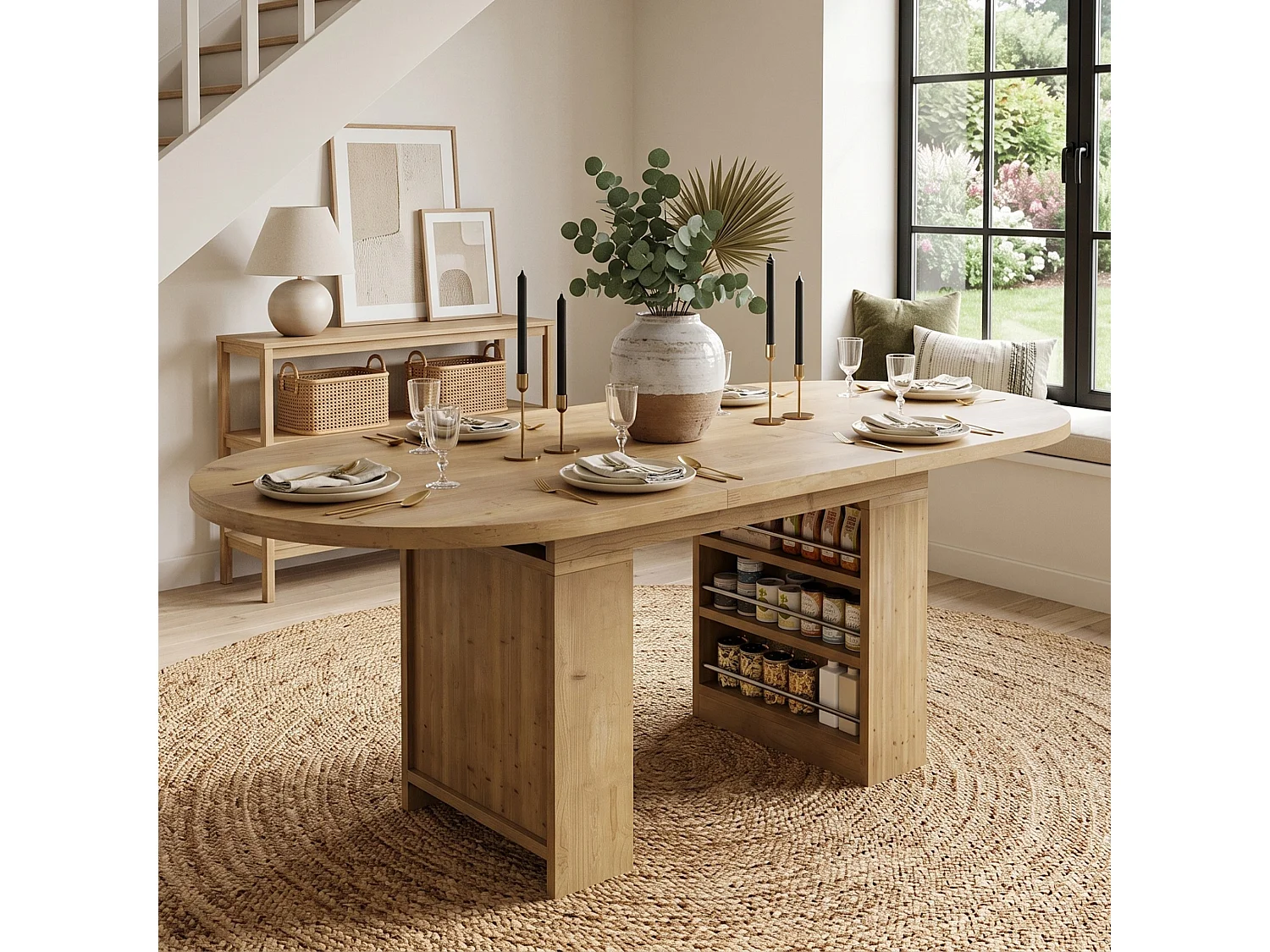 Table à manger extensible avec rangement des deux côtés pour 6 à 8 personnes 150 à 200 cm